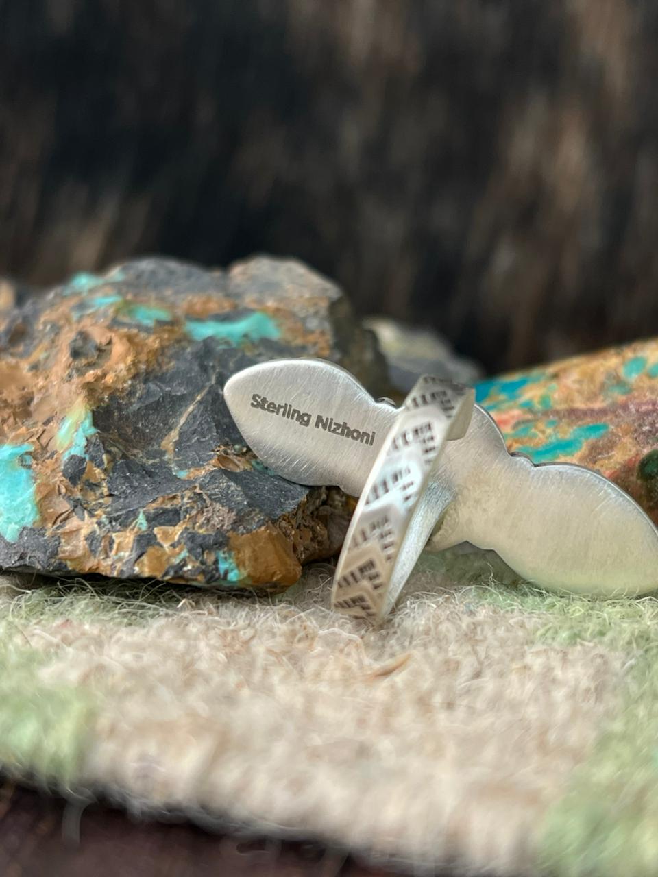 Handmade Sterling Silver White Water Turquoise Adjustable Ring "Signed Nizhoni"