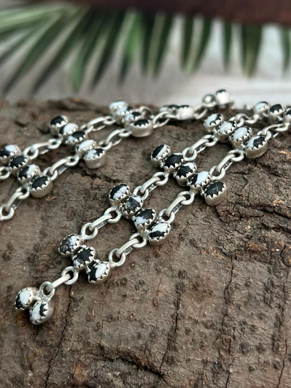 Handmade Sterling Silver White Buffalo Post Dangle Earrings "Signed Nizhoni"