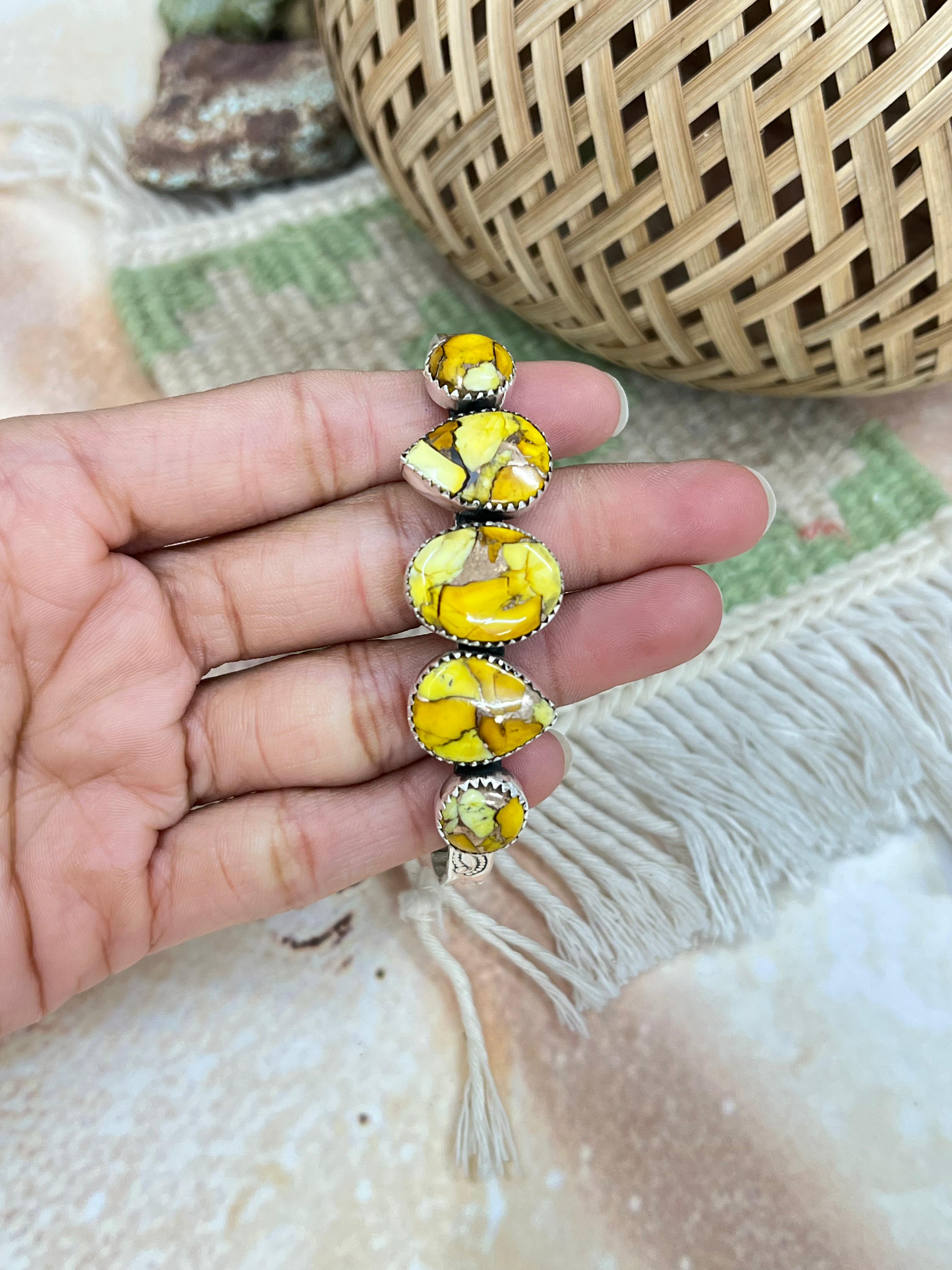 Handmade Sterling Silver Honey Dahlia Cuff Bracelet with Signed Nizhoni