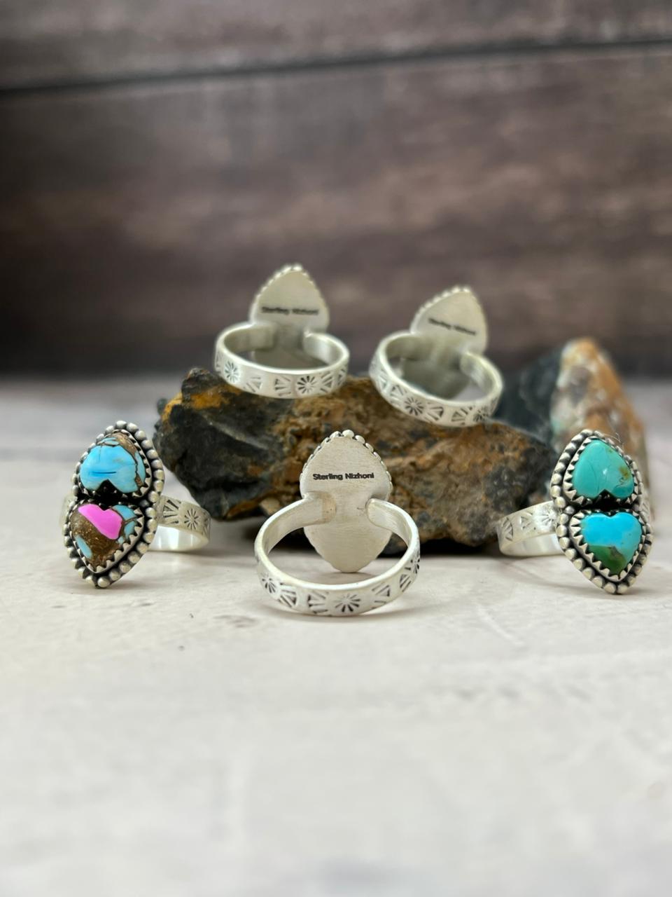 Handmade Sterling Silver Multi Stone Adjustable Ring "Signed Nizhoni"