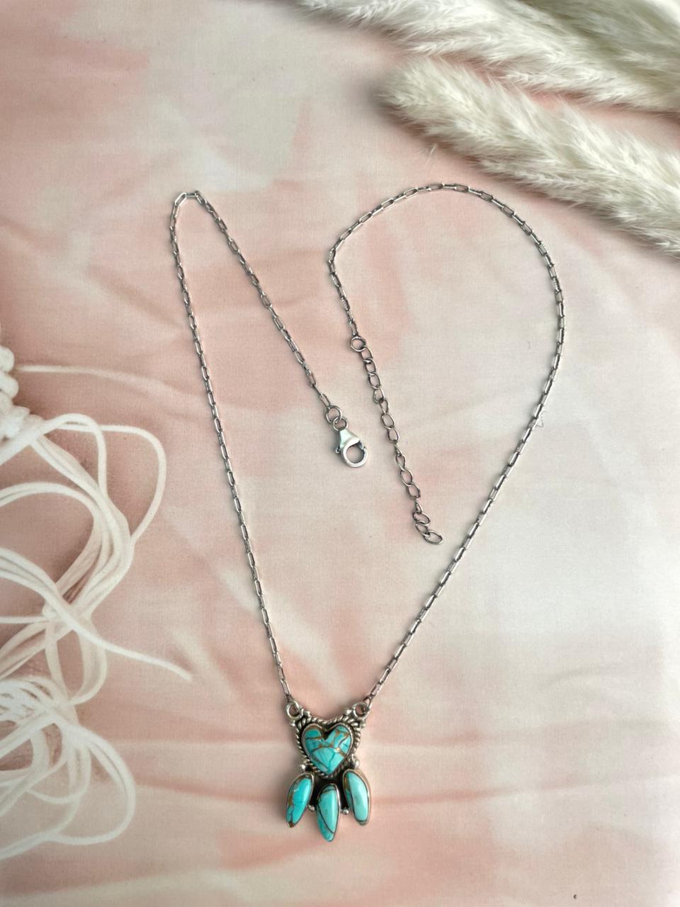 Handmade Sterling Silver Mint Dahlia Collection: Heart Necklace "Signed Nizhoni"