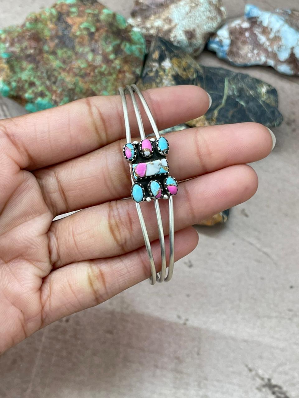 Handmade Sterling Silver Cotton Candy Cuff Bracelet "Signed Nizhoni"