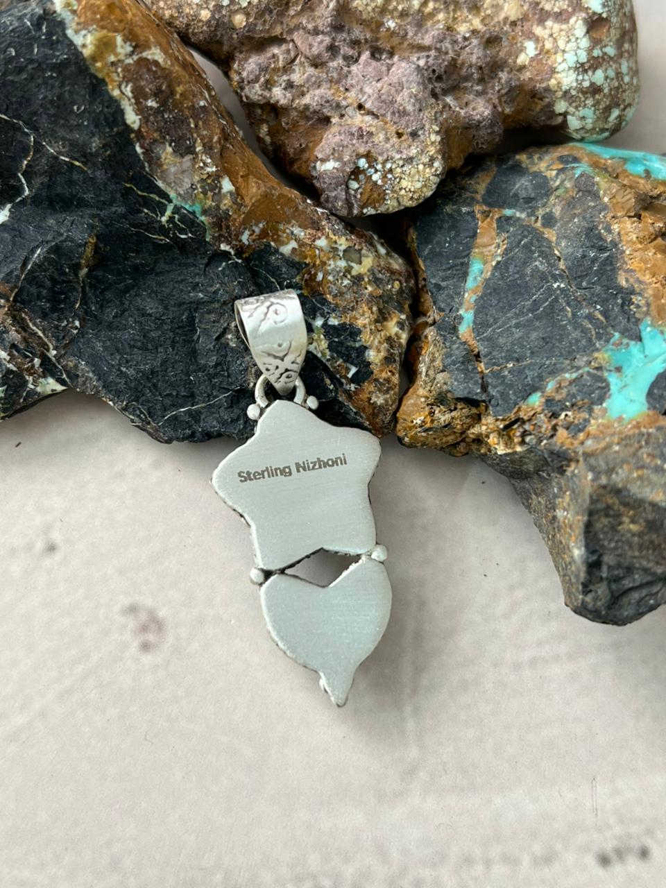 Handmade Sterling Silver Blue Turquoise Pendant "Signed Nizhoni"