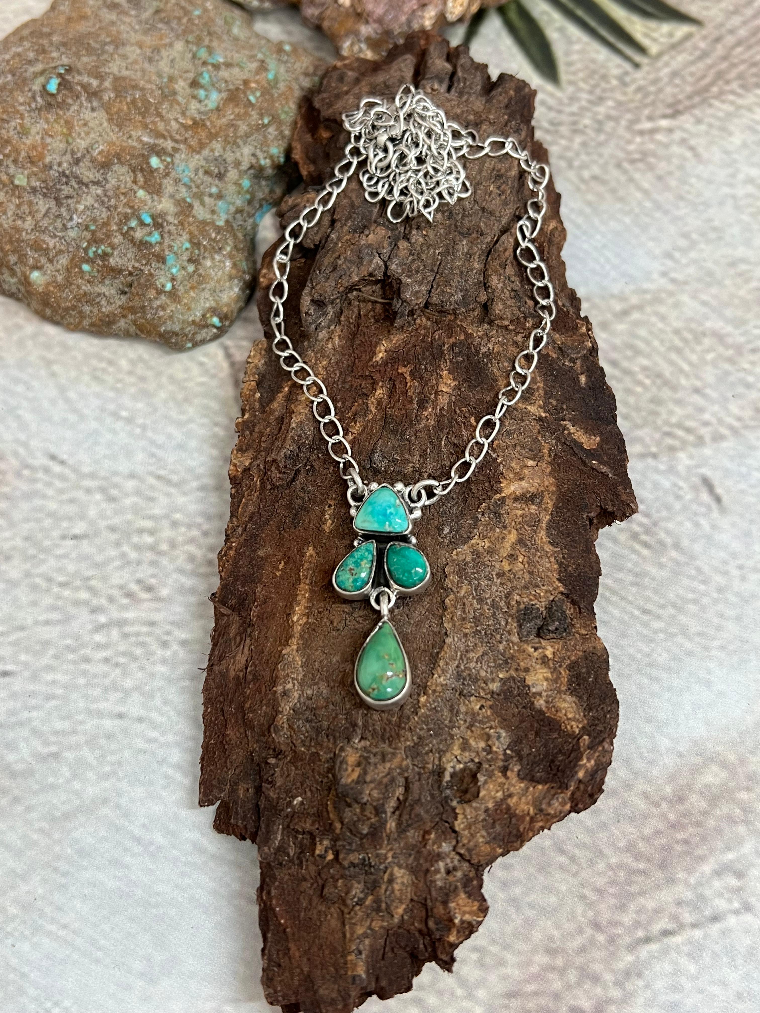 Handmade Sterling Silver Kingman Turquoise Necklace Signed Nizhoni