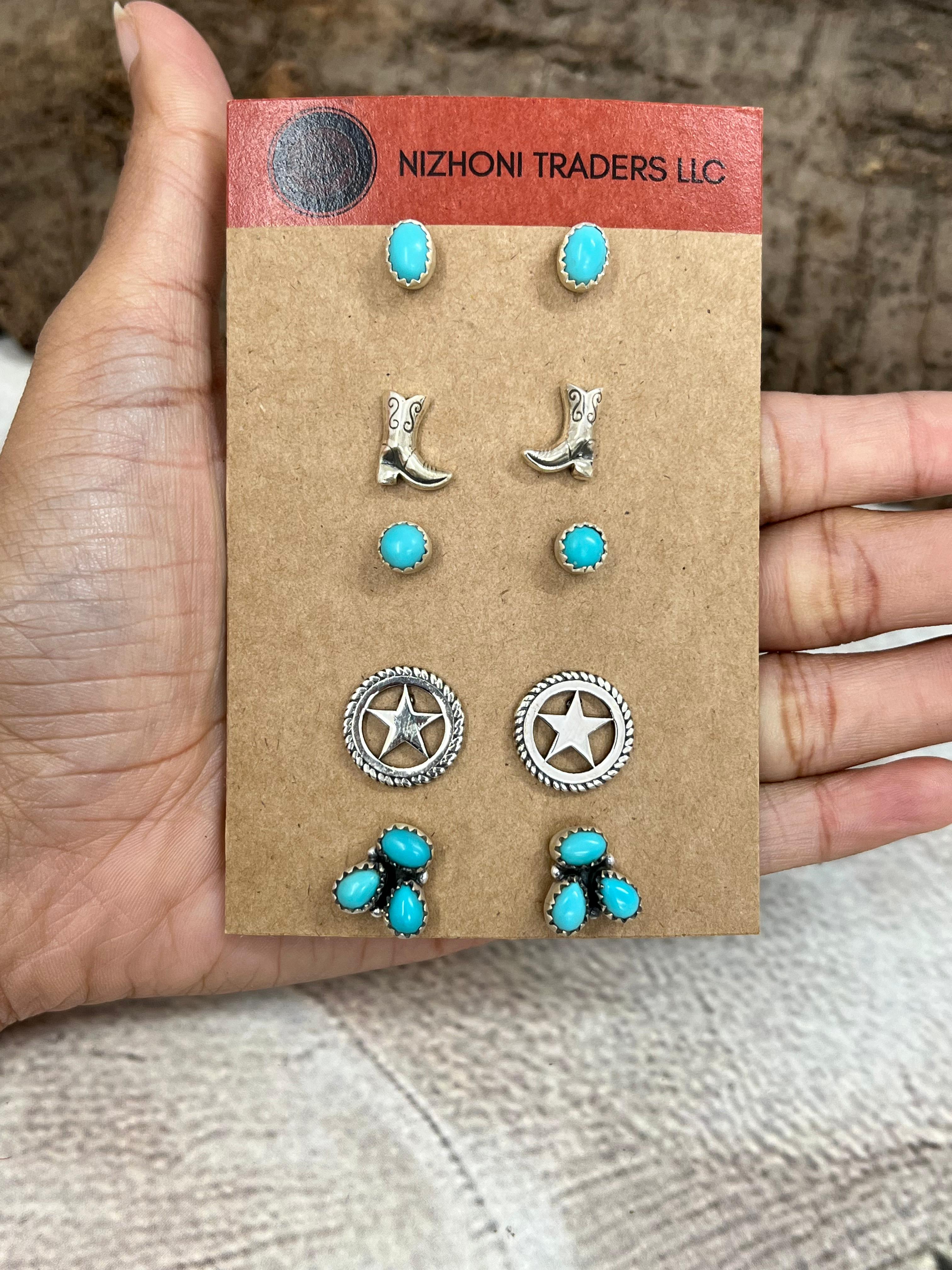 Handmade Sterling Silver with Rodeo Kingman Post Studs with Signed Nizhoni