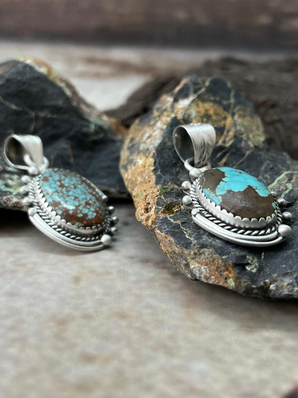 Handmade Sterling Silver Number 8 Turquoise Pendant "Signed Nizhoni"