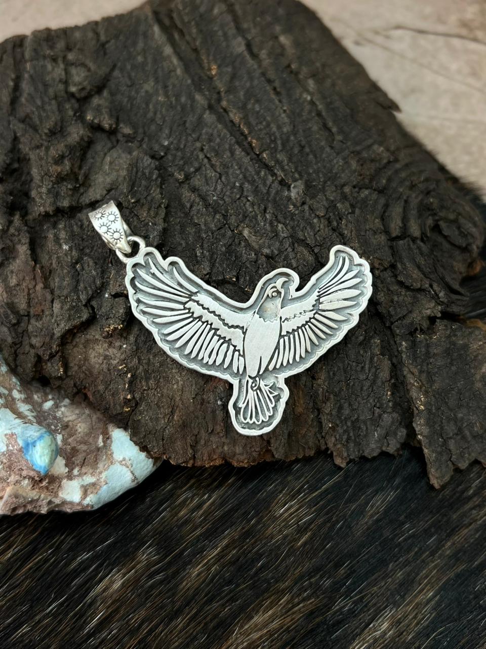 Handmade Sterling Silver Thunder Bird Pendant "Signed Nizhoni" (1)