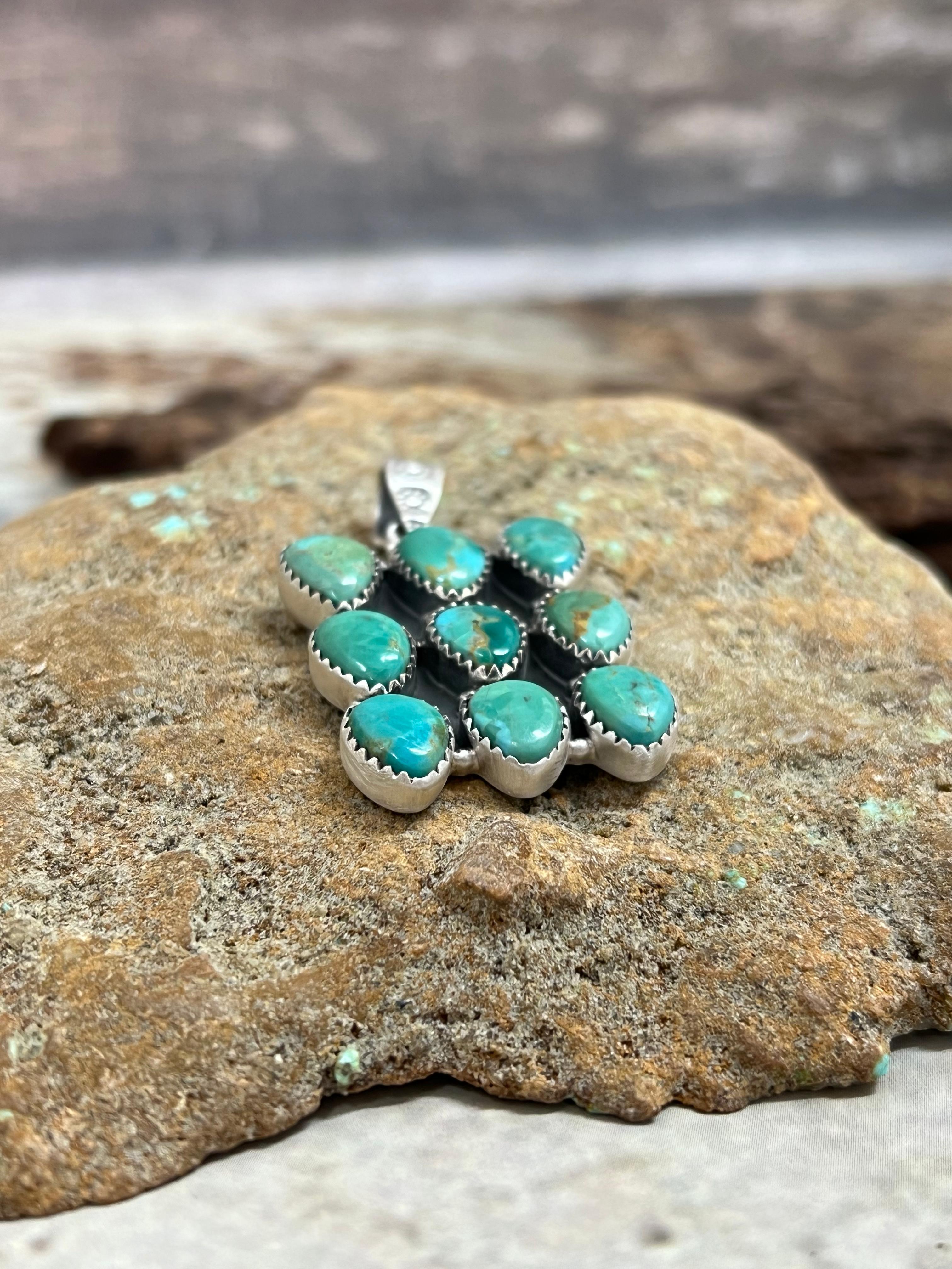 Handmade Sterling Silver Kingman Turquoise Pendant Signed Nizhoni