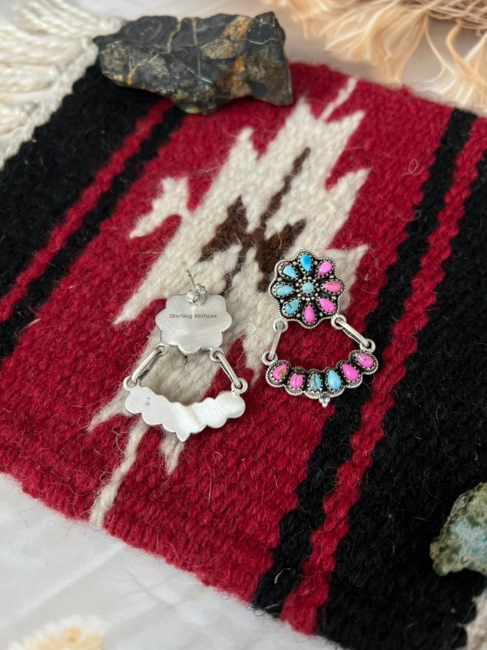 Handmade Sterling Silver Cotton Candy Post Dangle Earrings "Signed Nizhoni"