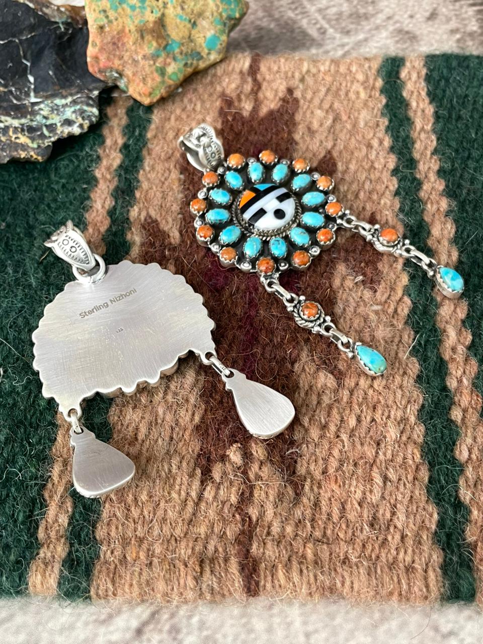Handmade Sterling Silver Turquoise and MOP Pendant "Signed Nizhoni"