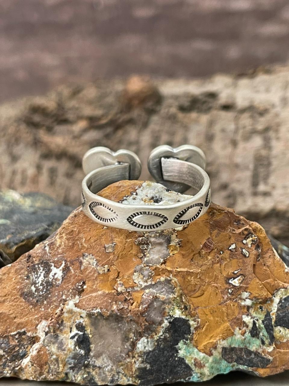 "Heart Collection" Handmade Sterling Silver Kingman Turquoise Adjustable Ring "Signed Nizhoni"