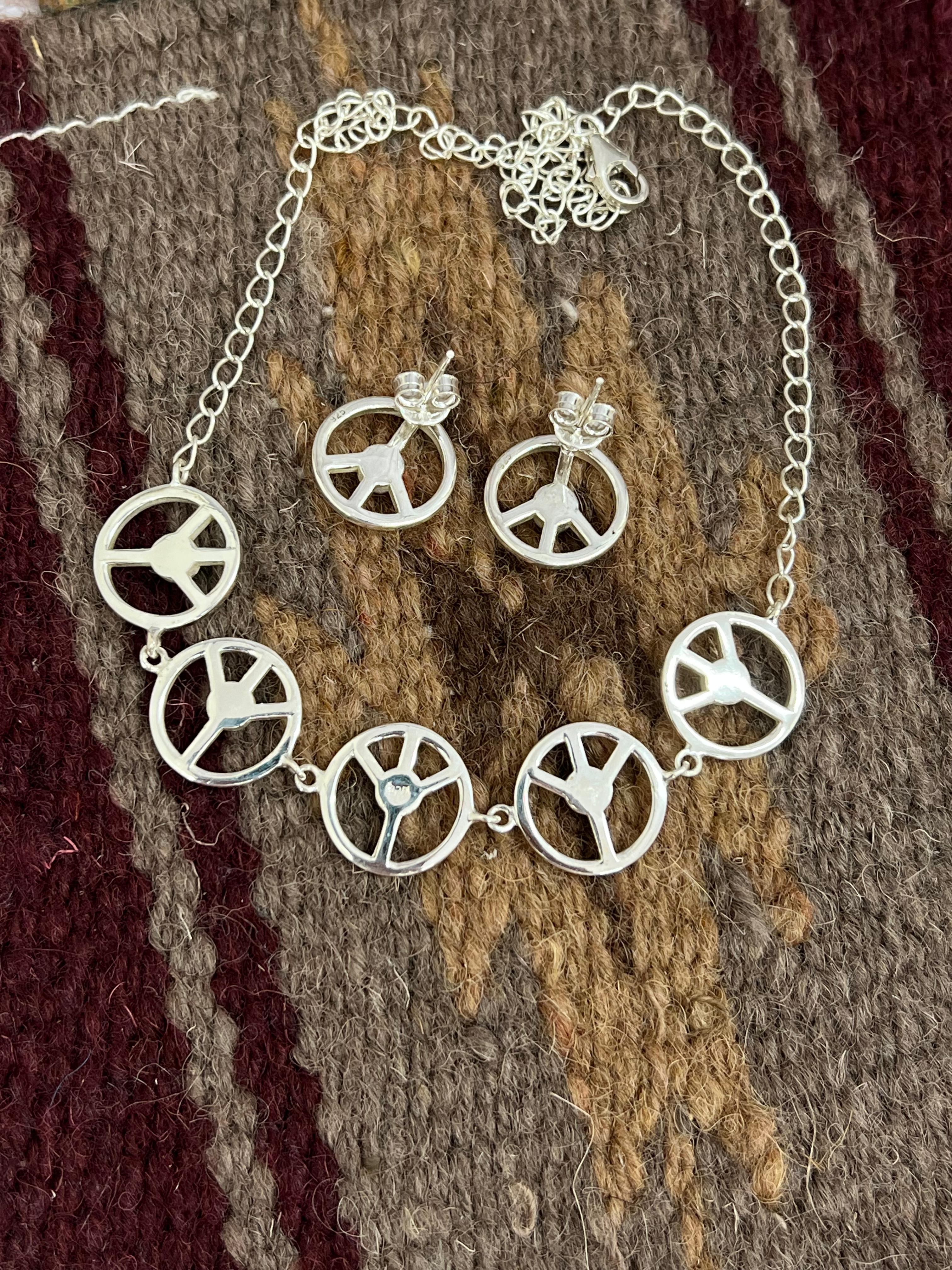 Handmade Sterling Silver Kingman Turquoise Necklace Earrings Set with Signed Nizhoni