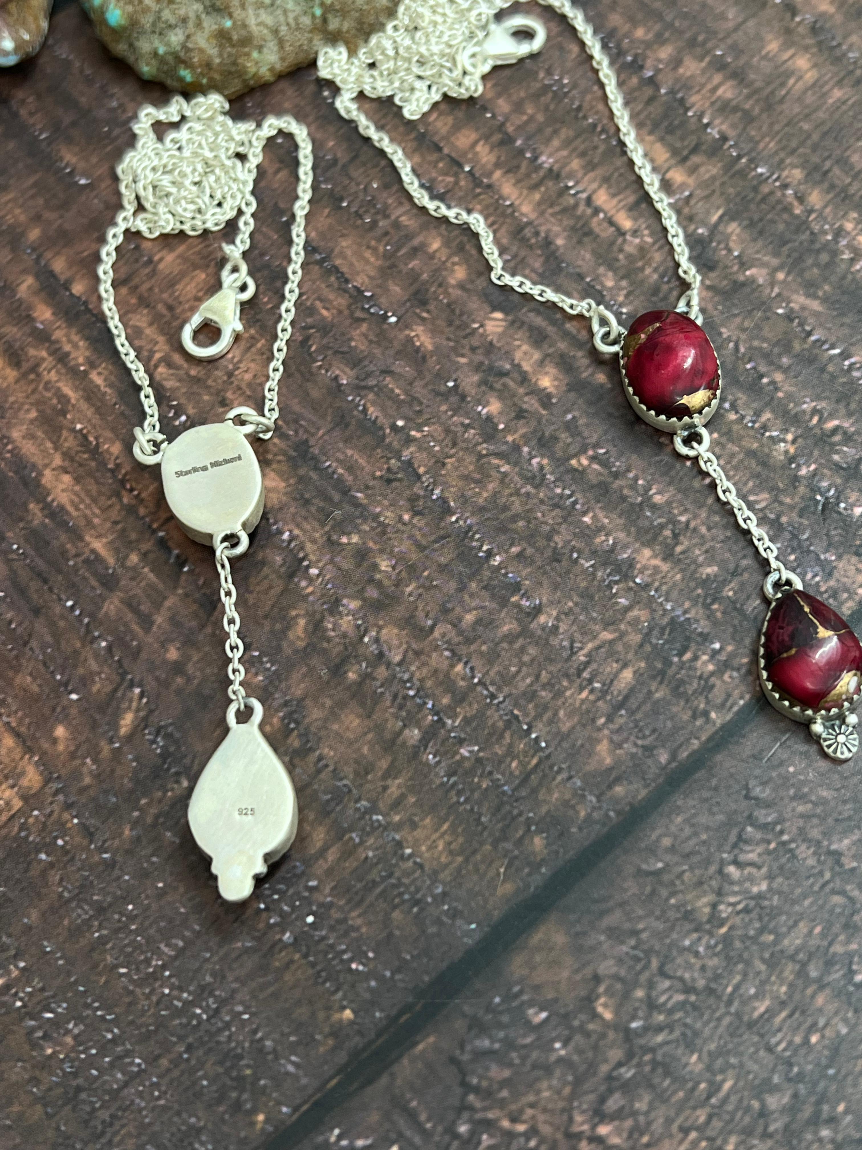 Handmade Sterling Silver Multistone Dahlia Necklace with Signed Nizhoni