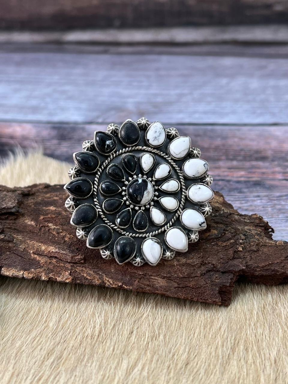 Handmade Sterling Silver White Buffalo Adjustable Ring "Signed Nizhoni"