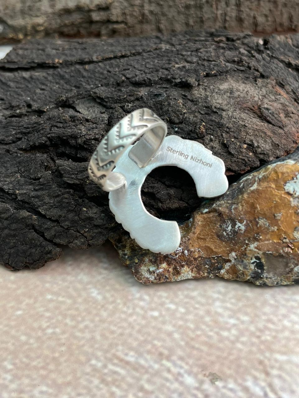 Handmade Sterling Silver Kingman Turquoise Naja Adjustable Ring "Signed Nizhoni"