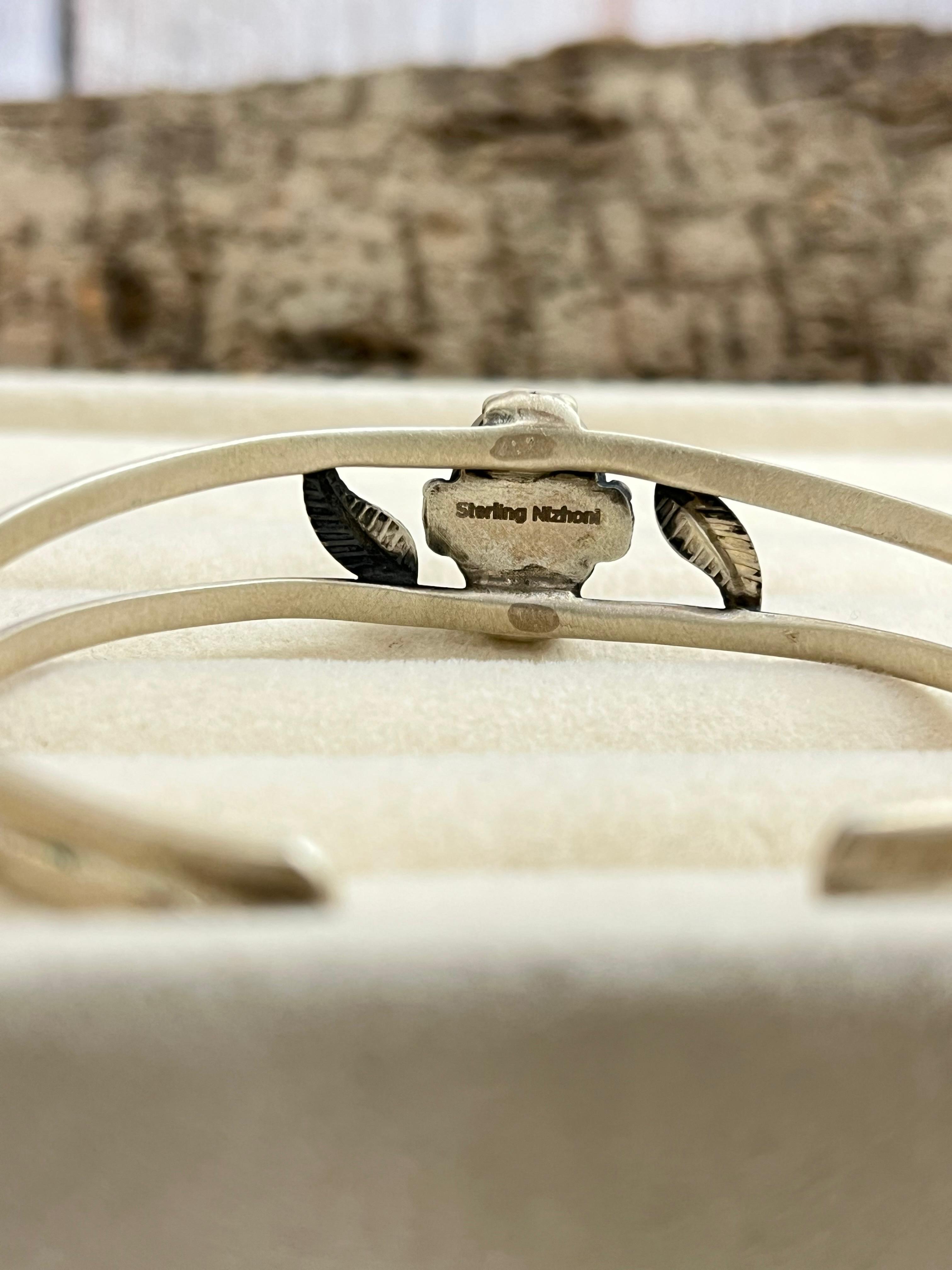 Handmade Sterling Silver Cotton Candy Turquoise Bracelet with Signed Nizhoni