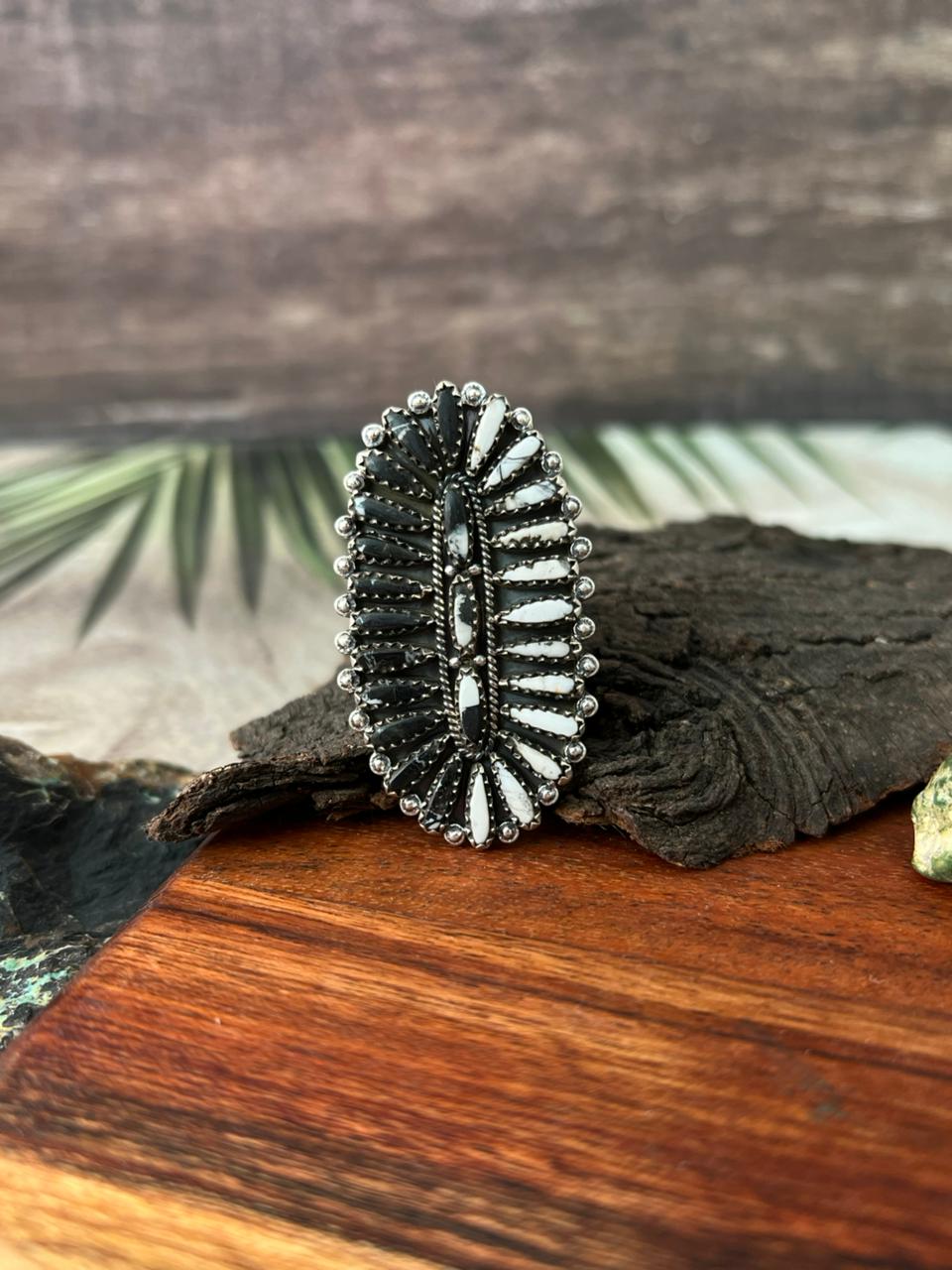Handmade Sterling Silver White Buffalo Adjustable Ring "Signed Nizhoni"