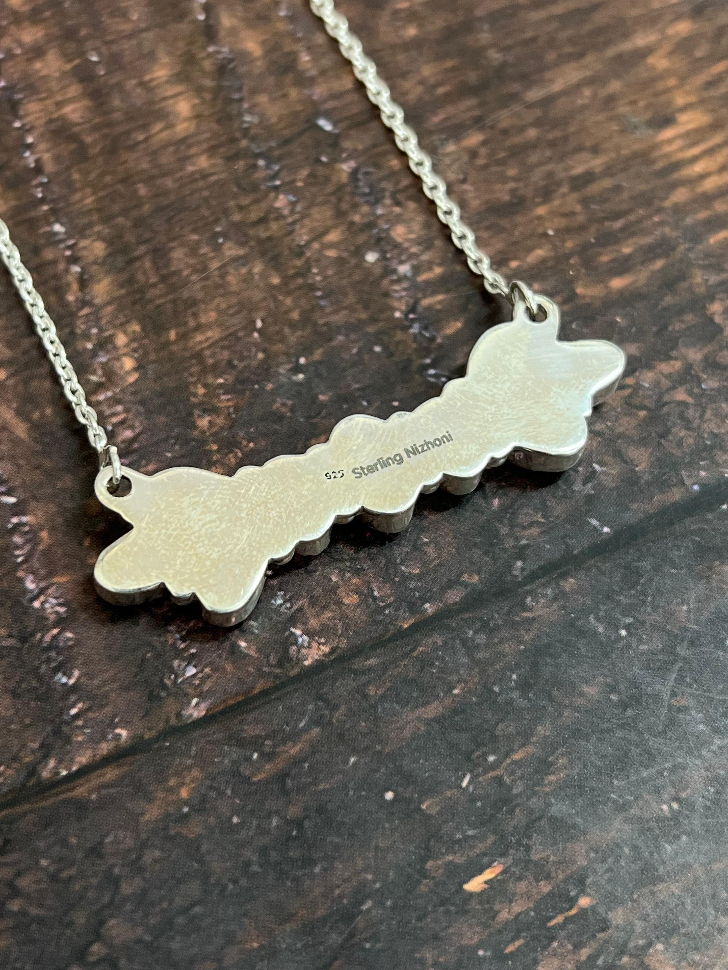 ** 4TH OF JULY ** Handmade Sterling Silver Synthetic Opal Necklace with Signed Nizhoni