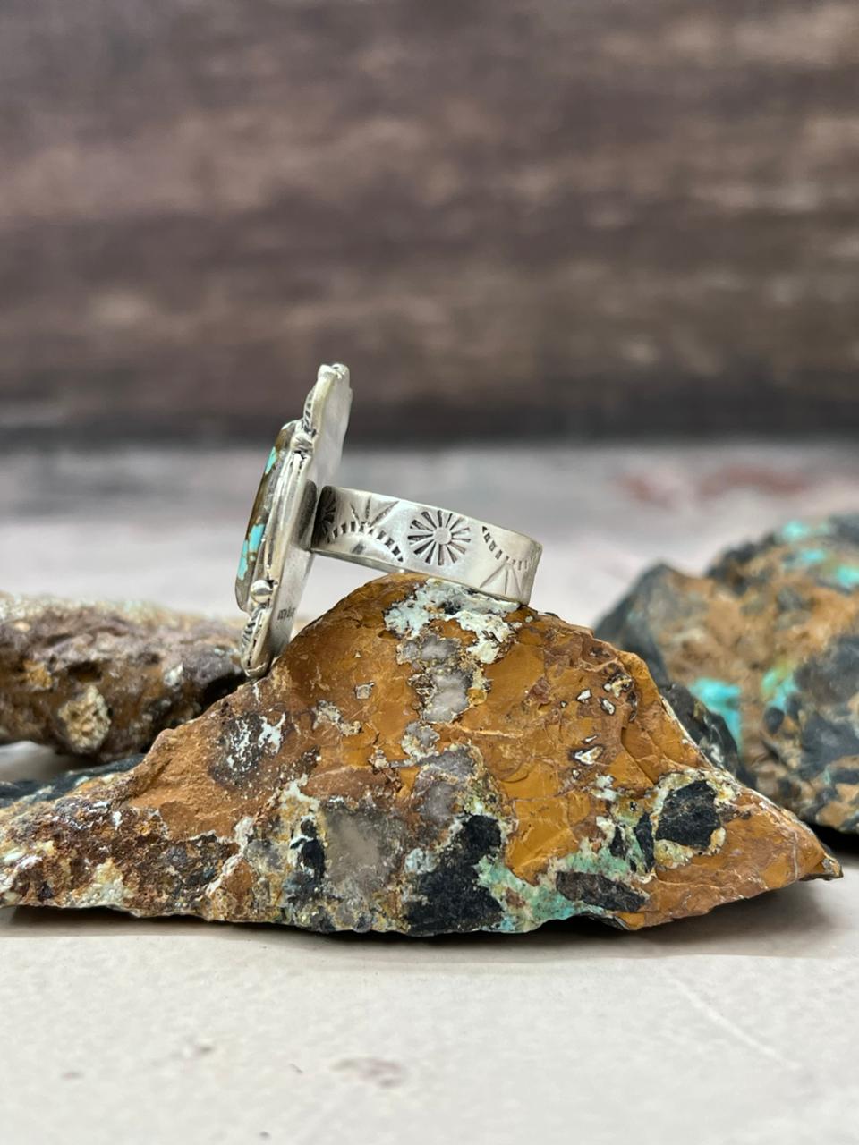 Handmade Sterling Silver Number 8 Turquoise Adjustable Ring "Signed Nizhoni"