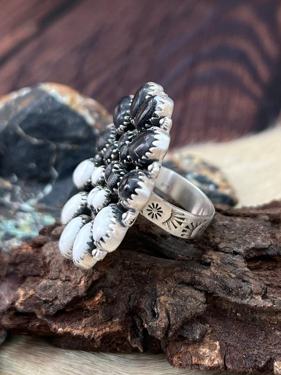 Handmade Sterling Silver White Buffalo Adjustable Ring "Signed Nizhoni"