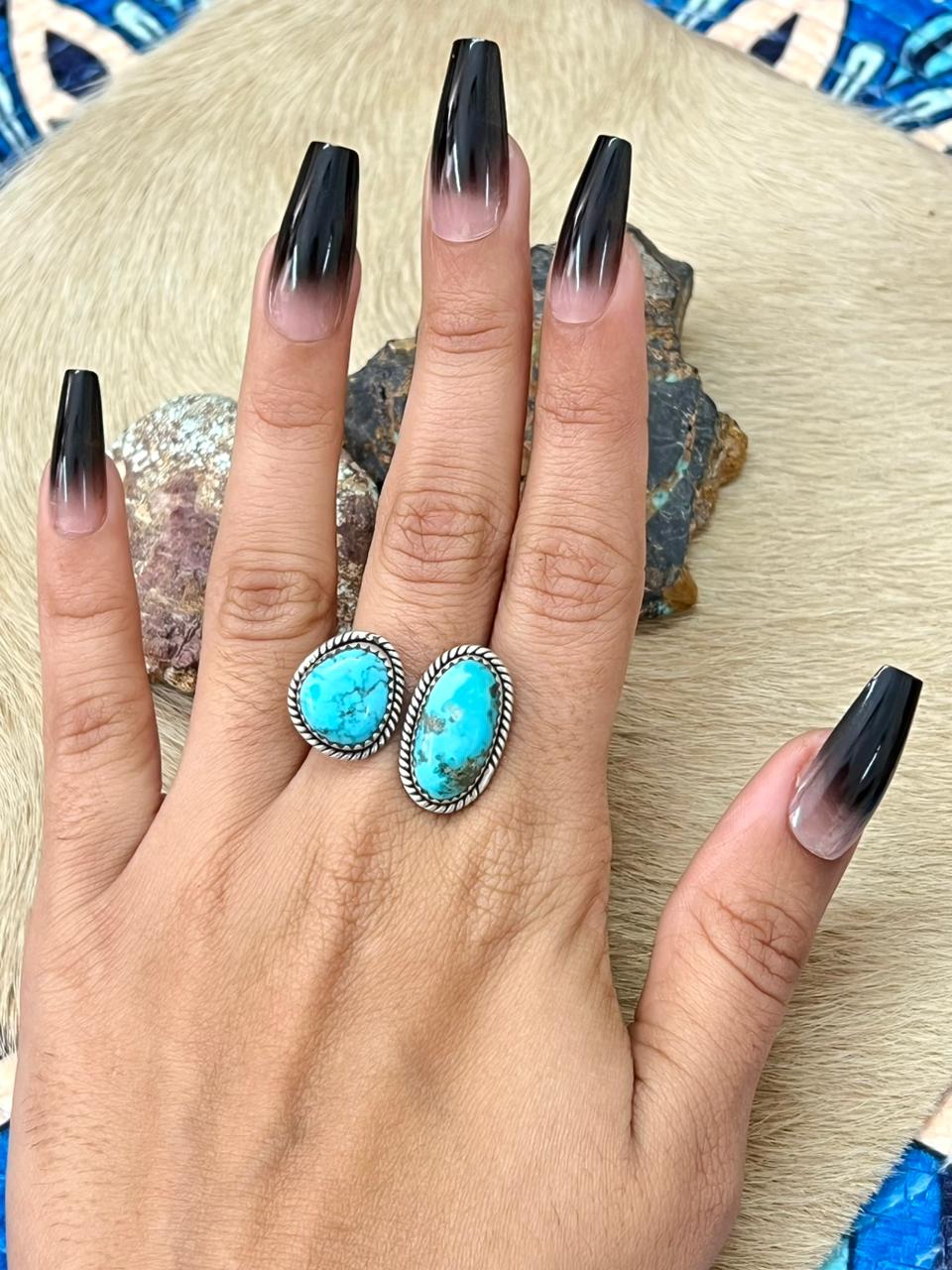 Handmade Sterling Silver Arizona Blue Turquoise Adjustable Ring "Signed Nizhoni"