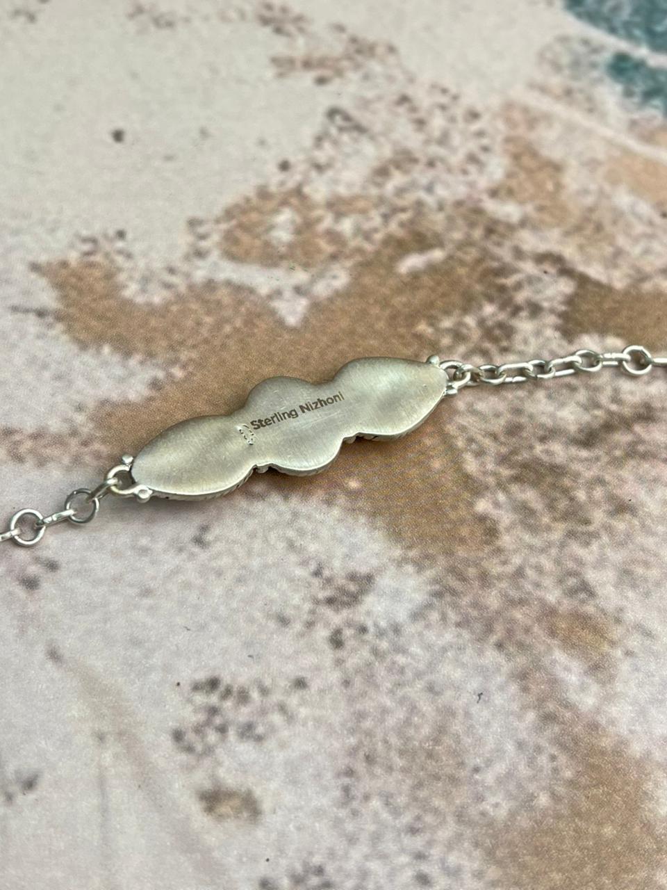 Handmade Sterling Silver Palomino Turquoise Chain Bracelet "Signed Nizhoni"