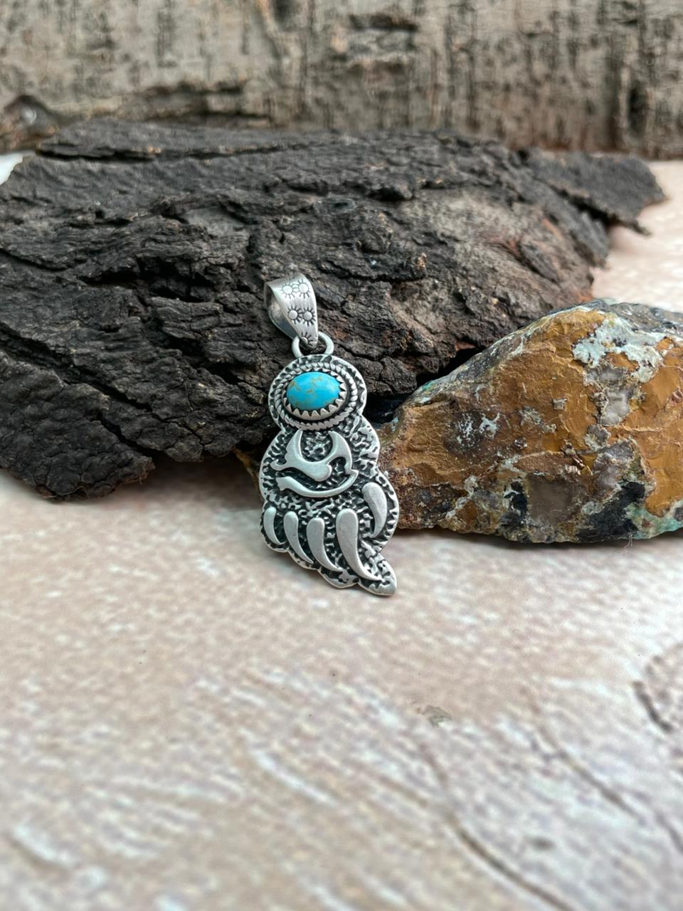 Added Handmade Sterling Silver Kingman Turquoise Pendant "Signed Nizhoni" (4)