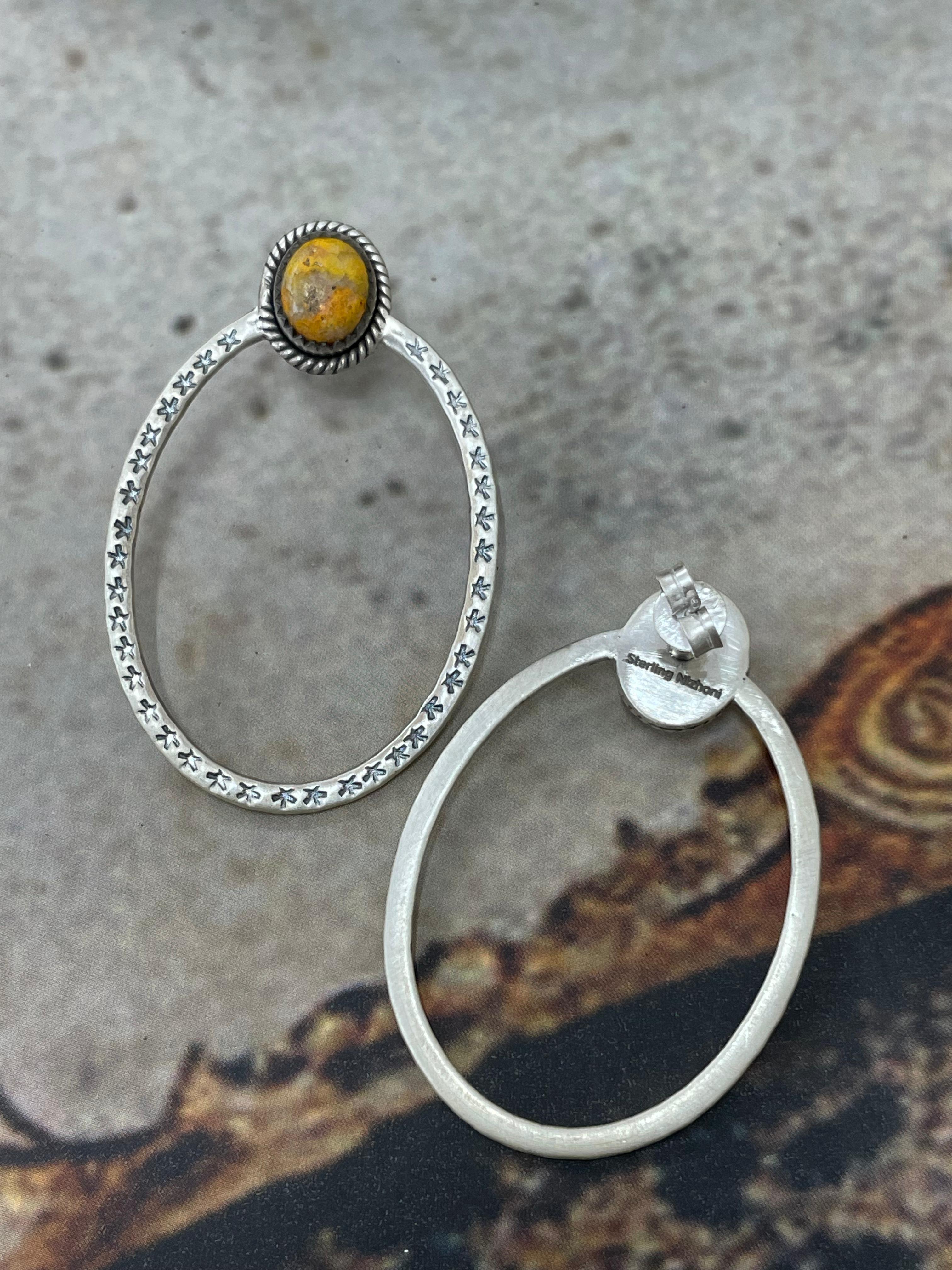 Handmade Sterling Silver Bumblebee Post Hoop Earrings with Signed Nizhoni