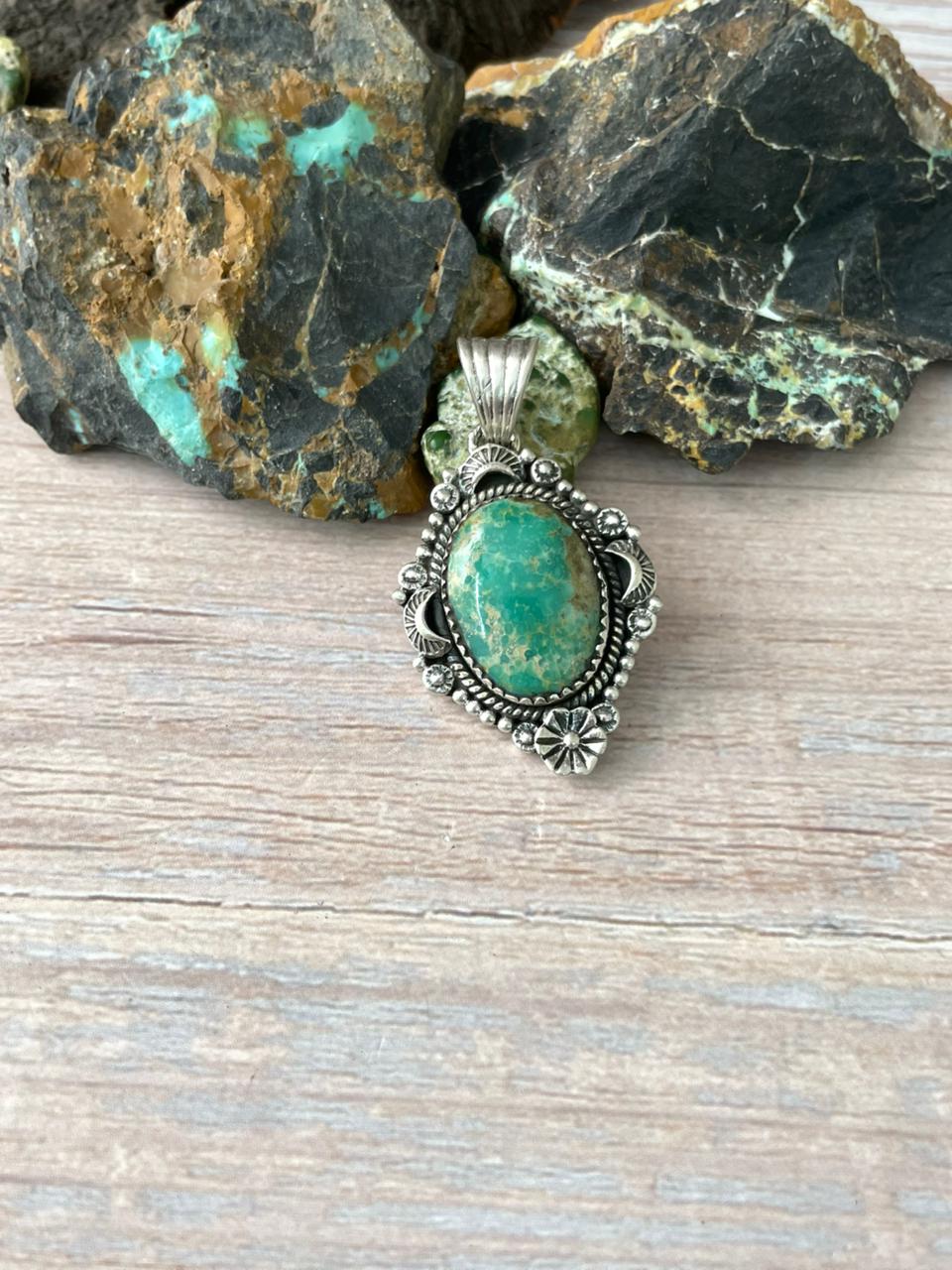 Handmade Sterling Silver Mantis Turquoise Pendant " Signed Nizhoni"