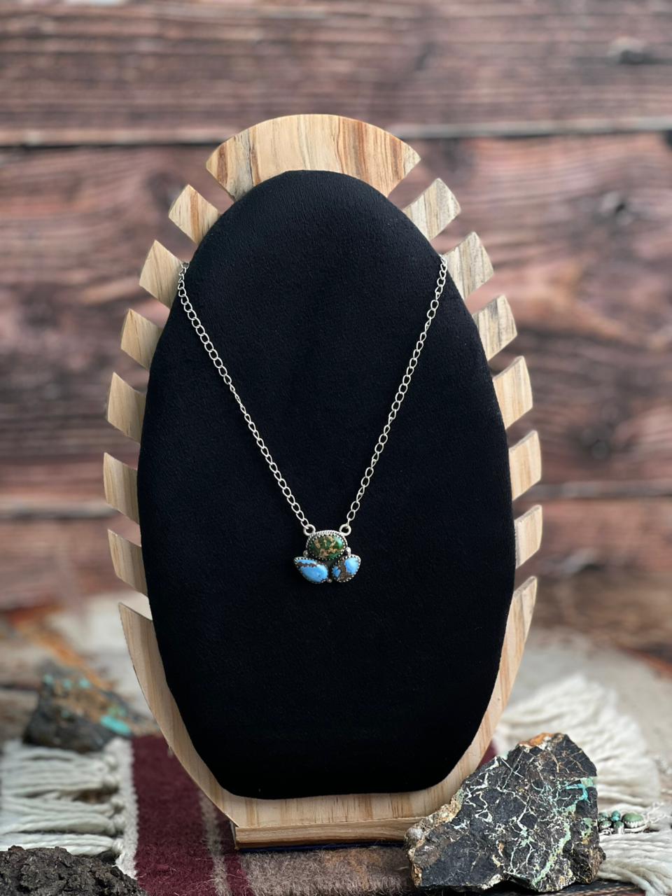 Handmade Sterling Silver Golden Hills Turquoise with Sonoran Mountain Turquoise Necklace "Signed Nizhoni"