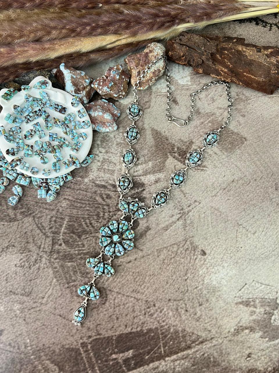 Handmade Sterling Silver 'Golden Hills Turquoise Cobble Collection' Necklace "Signed Nizhoni"