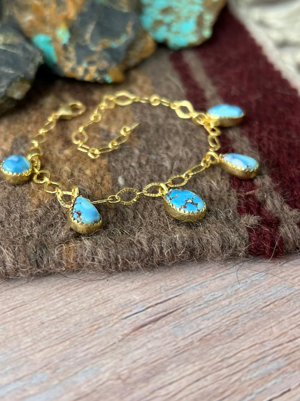 “The Golden Collection” Handmade Natural Gold-Plated Golden Hills Turquoise Bracelet