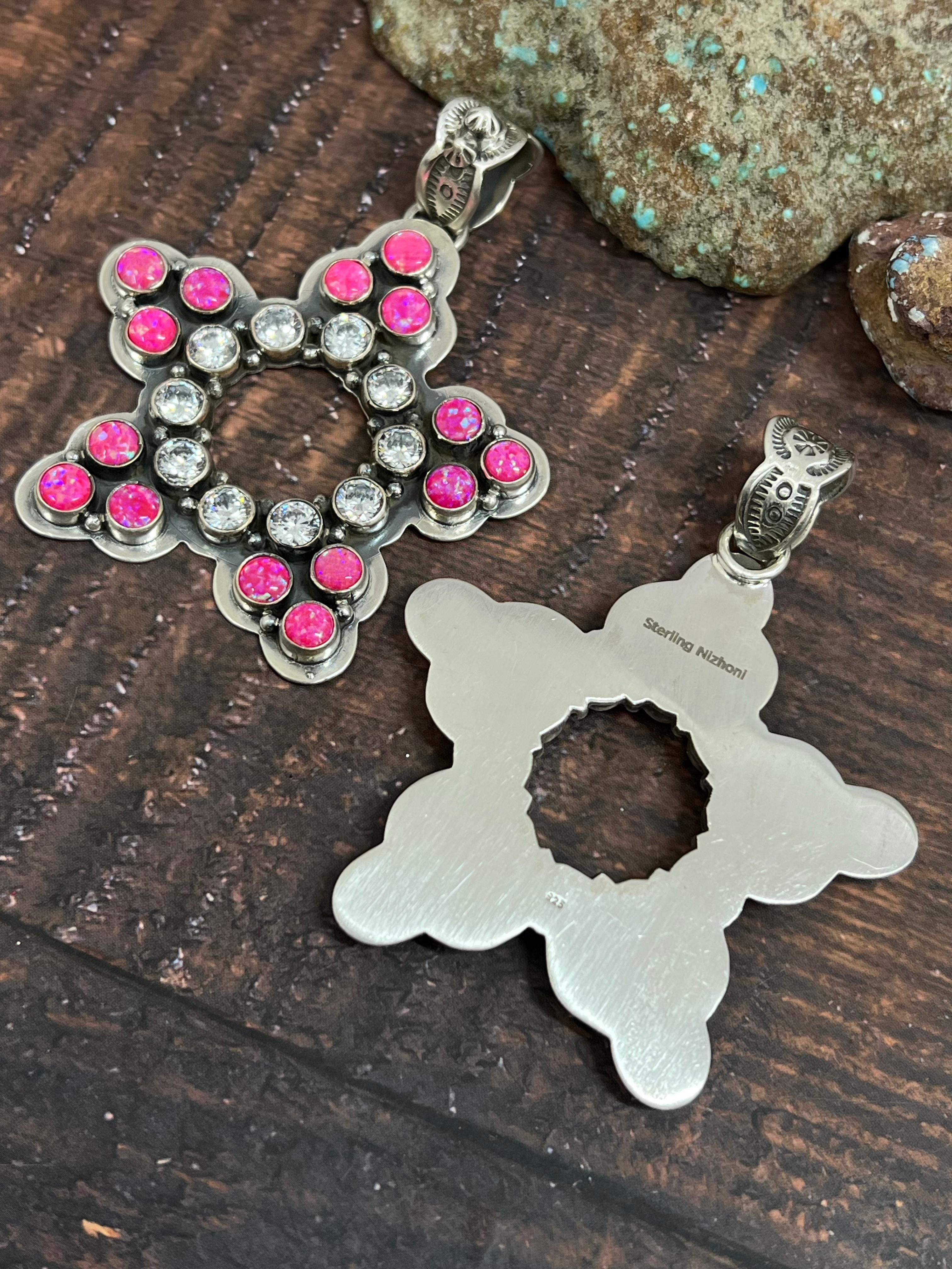Handmade Sterling Silver Hot Pink with CZ Star Pendant, Signed Nizhoni