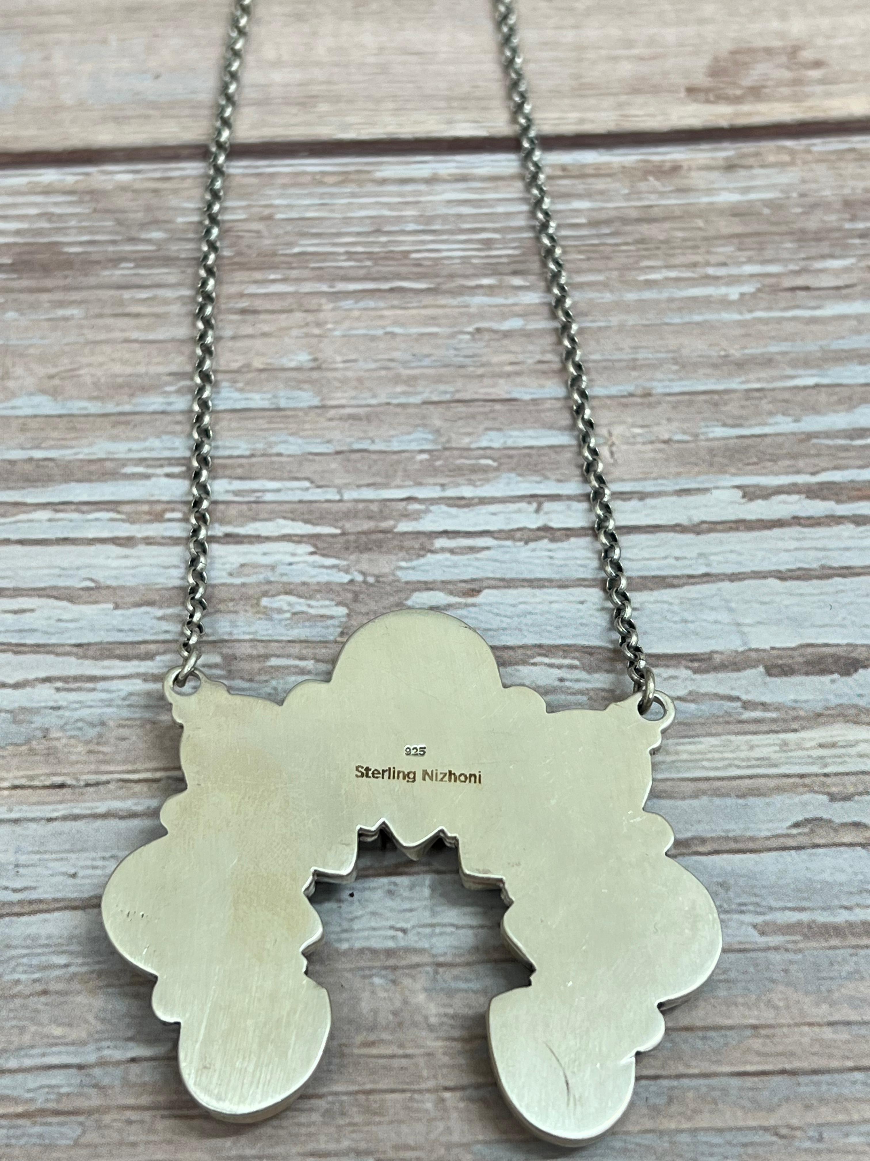 Handmade Sterling Silver Black Jack Naja Necklace with Signed Nizhoni