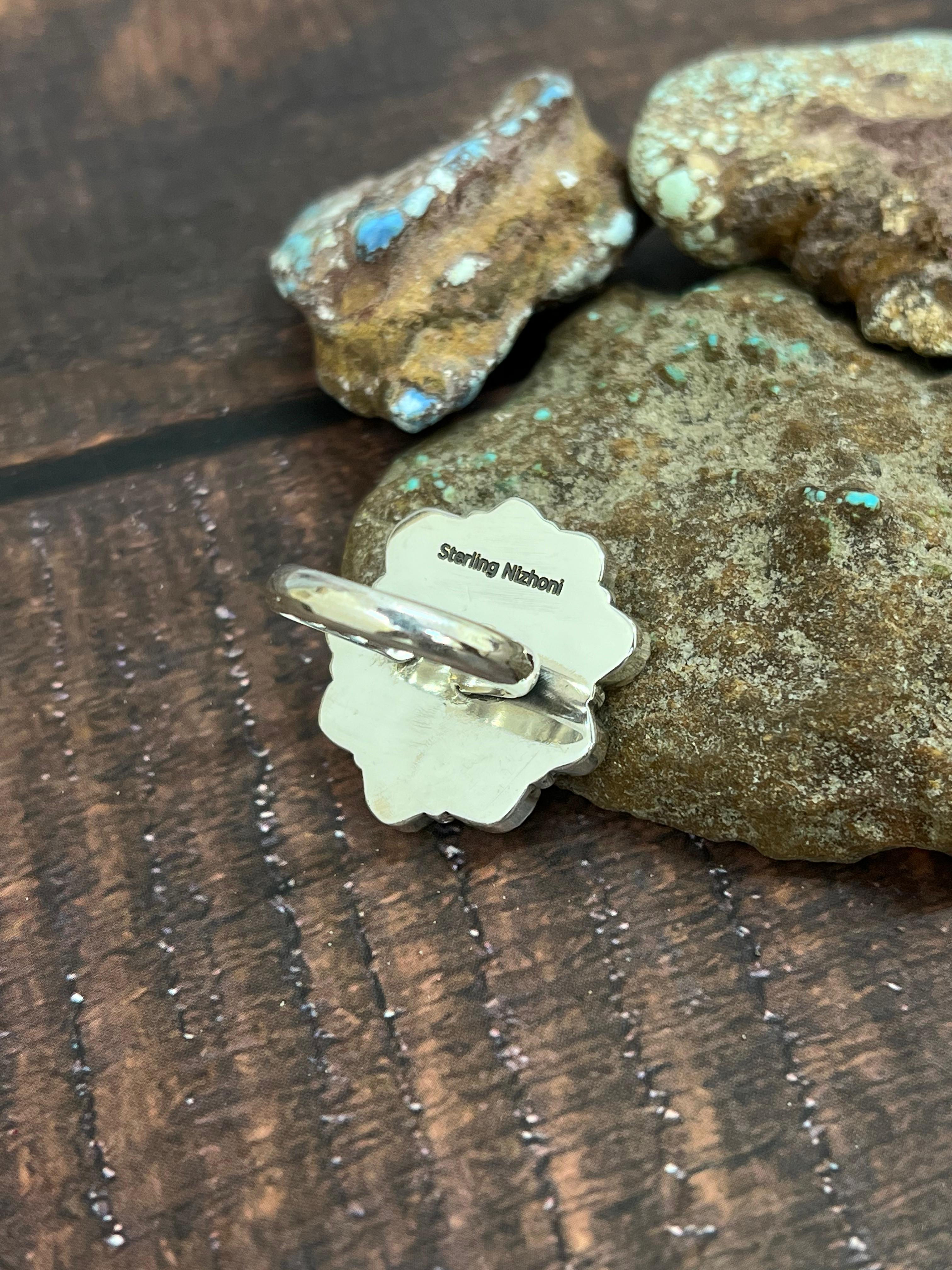 Handmade Sterling Silver Palomino Turquoise Adjustable Ring with Signed Nizhoni