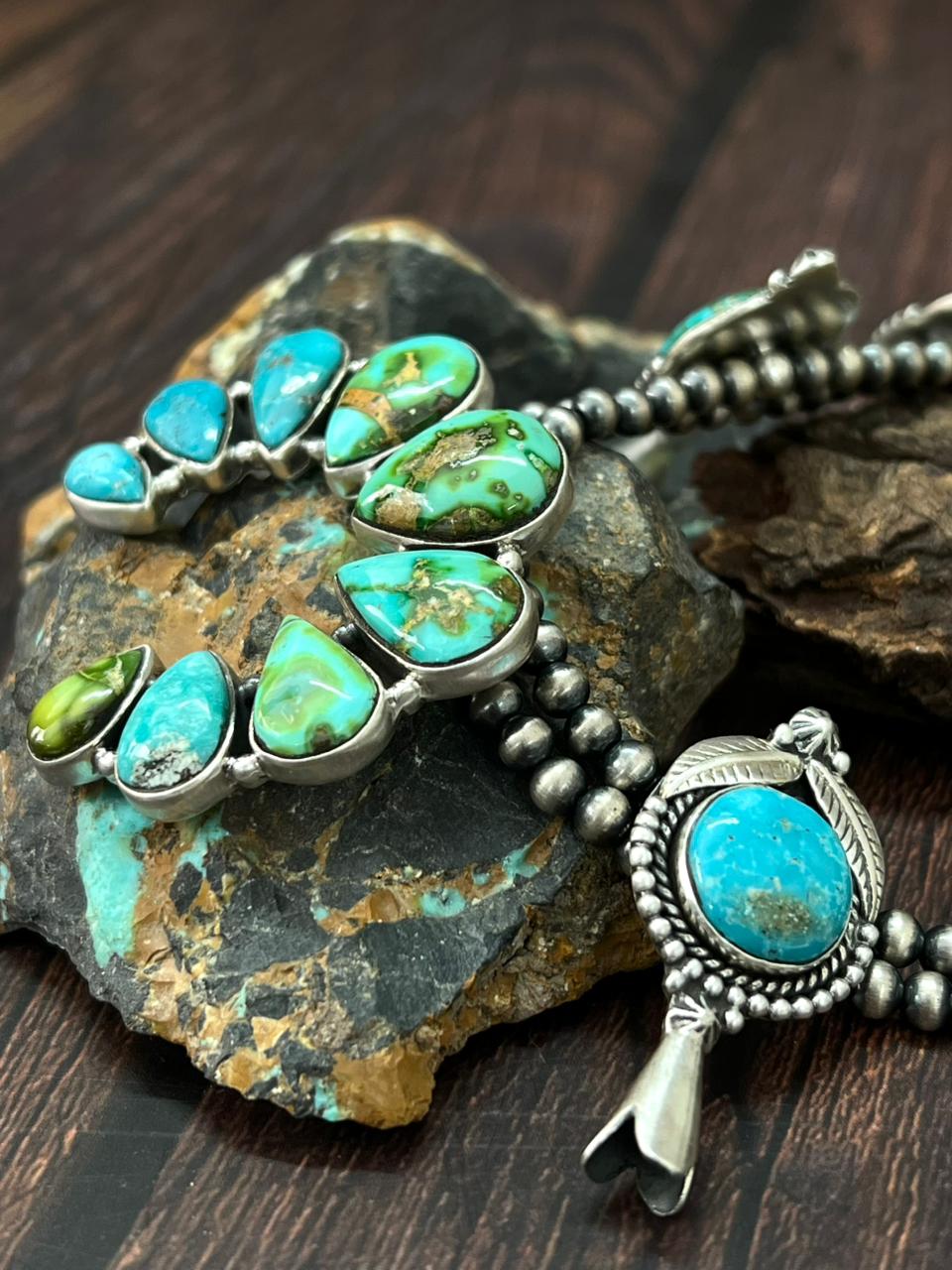 Handmade Sterling Silver Beaded Sonoran with White Water Squash Blossom Necklace "Signed Nizhoni"