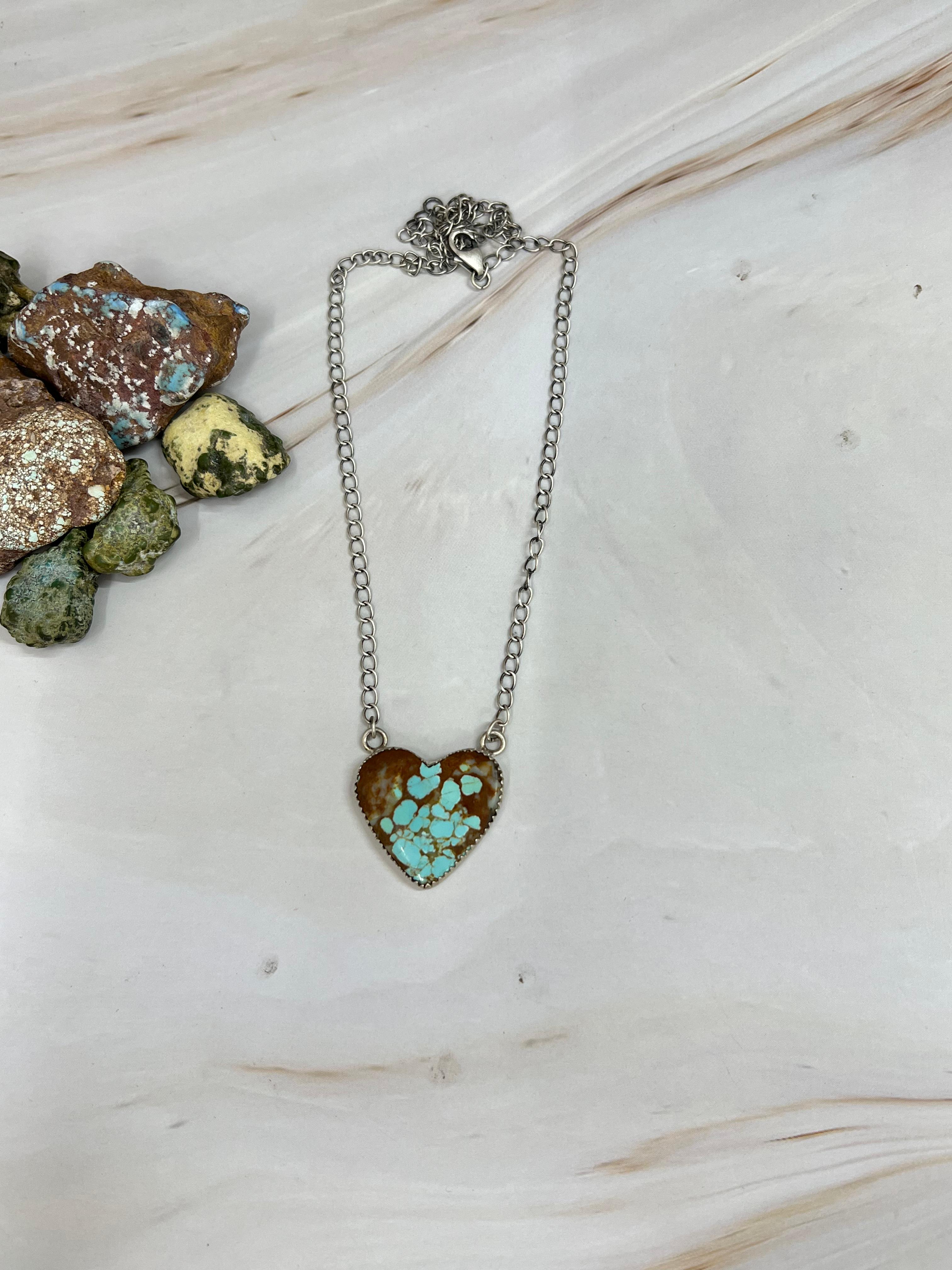 Handmade Sterling Silver Number 8 Turquoise Heart Pendant Necklace with Signed Nizhoni (6)