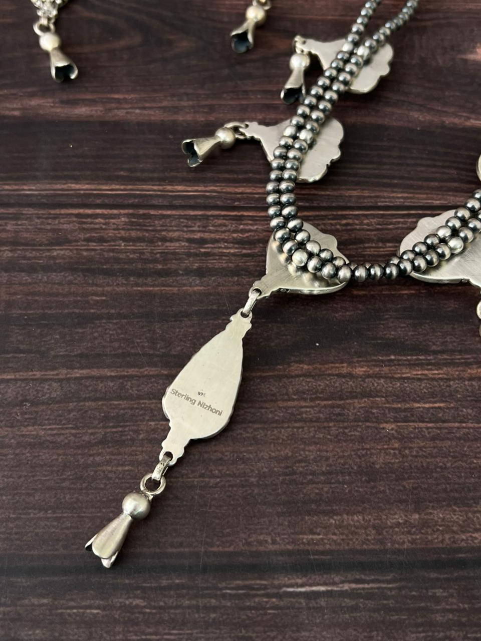 Handmade Sterling Silver Beaded Multi Stone Necklace "Signed Nizhoni"