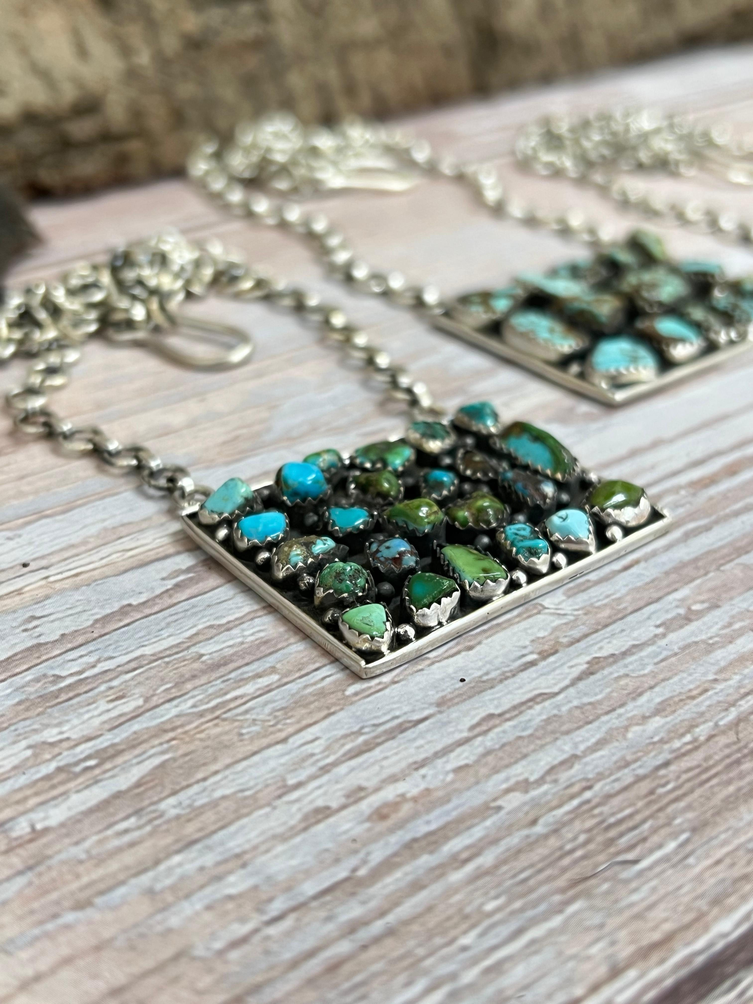 Handmade Sterling Silver Multi Stone Necklace with Signed Nizhoni