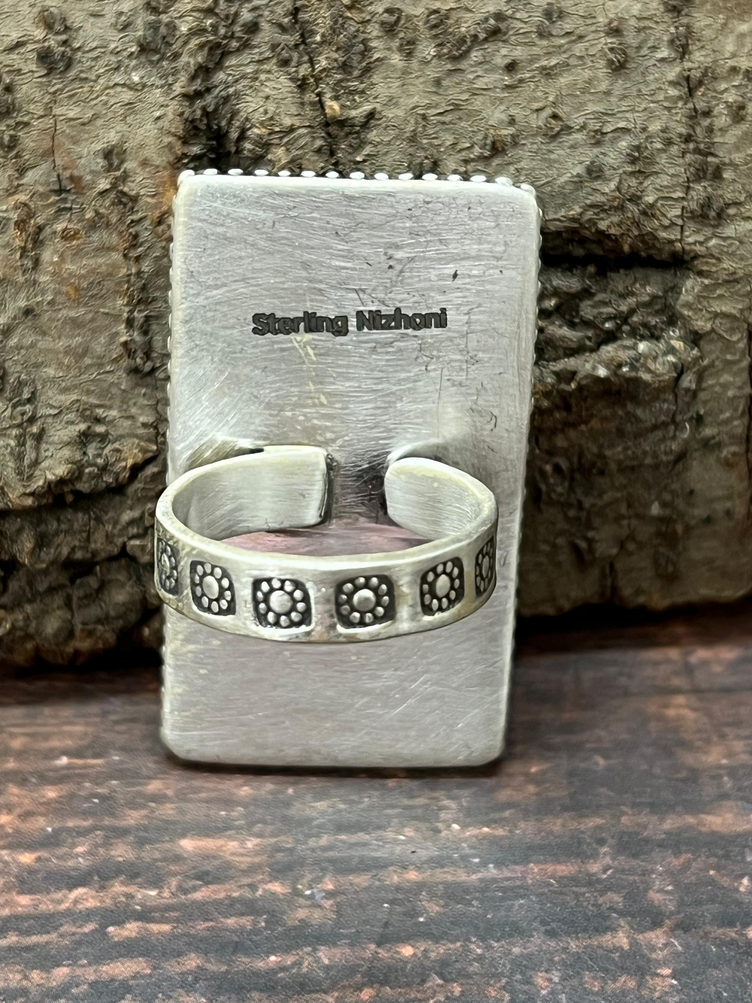 Handmade Sterling Silver Sonoran Mountain Turquoise Adjustable Ring with Signed Nizhoni (3)