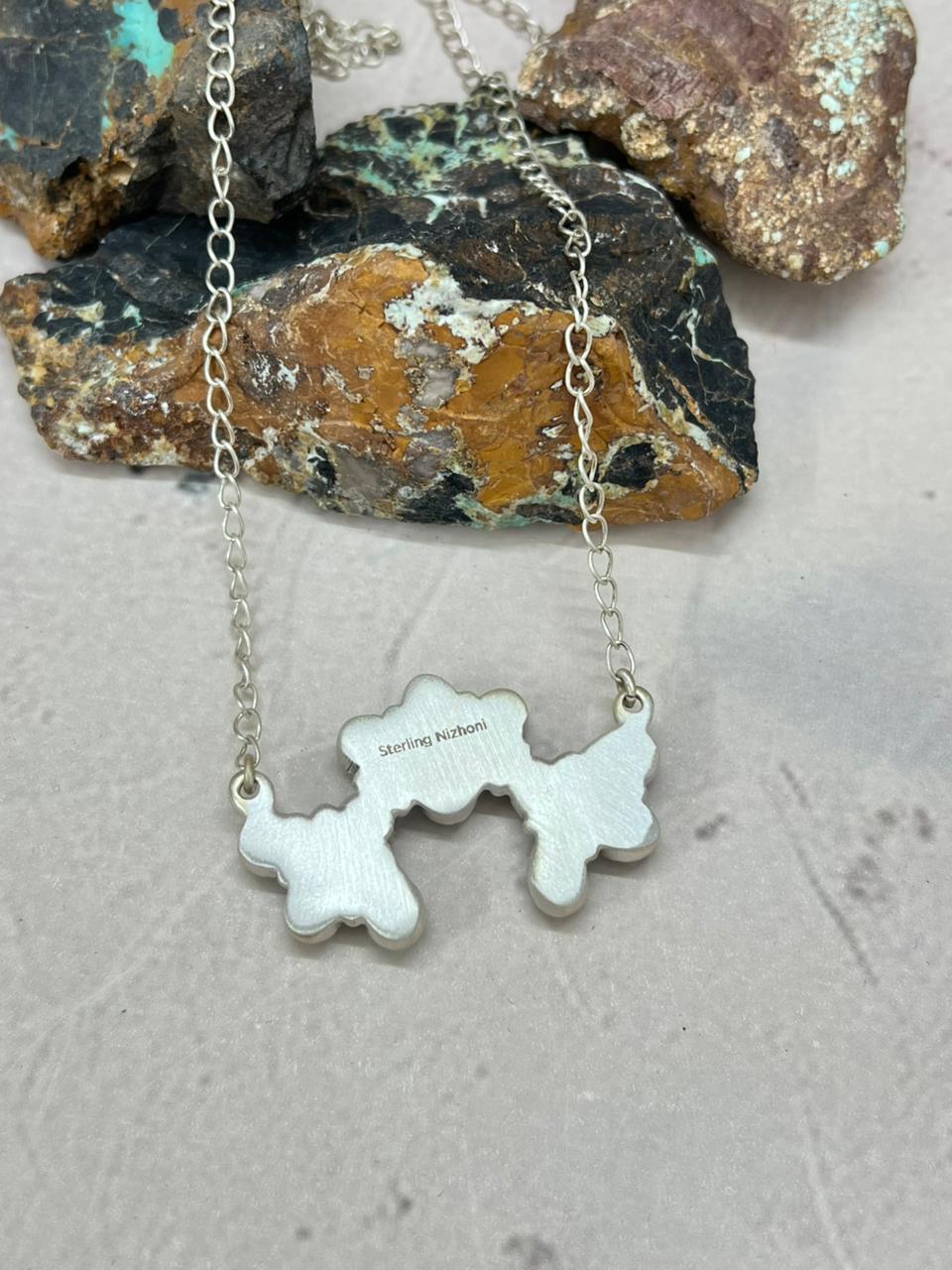 Handmade Sterling Silver Kingman Turquoise Necklace "Signed Nizhoni"