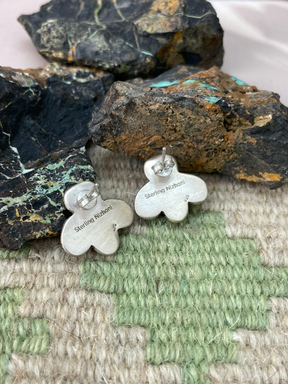 Handmade Sterling Silver Cotton Candy Post Studs Earrings "Signed Nizhoni"