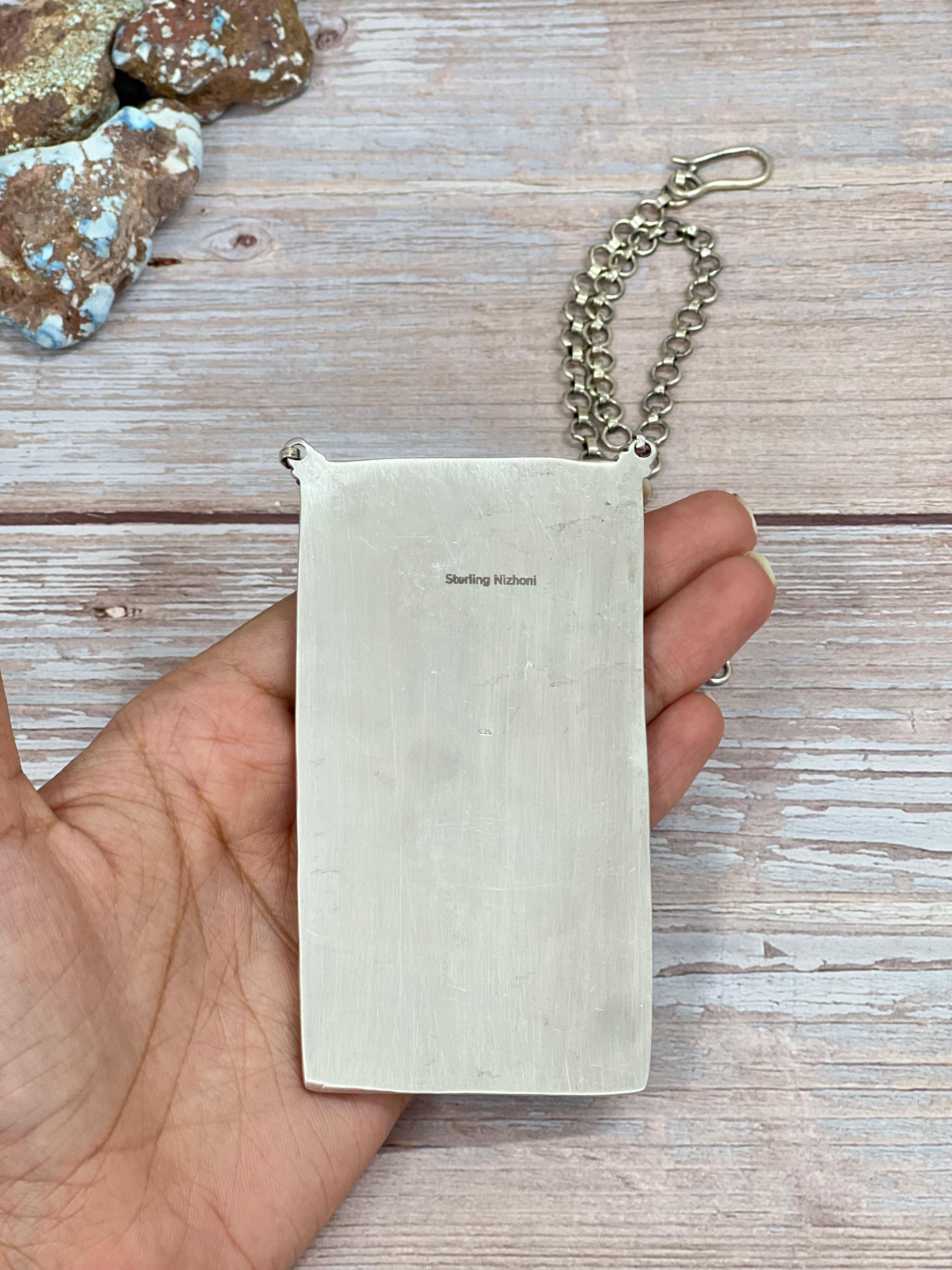 Handmade Sterling Silver Golden Hills Turquoise Necklace with Signed Nizhoni