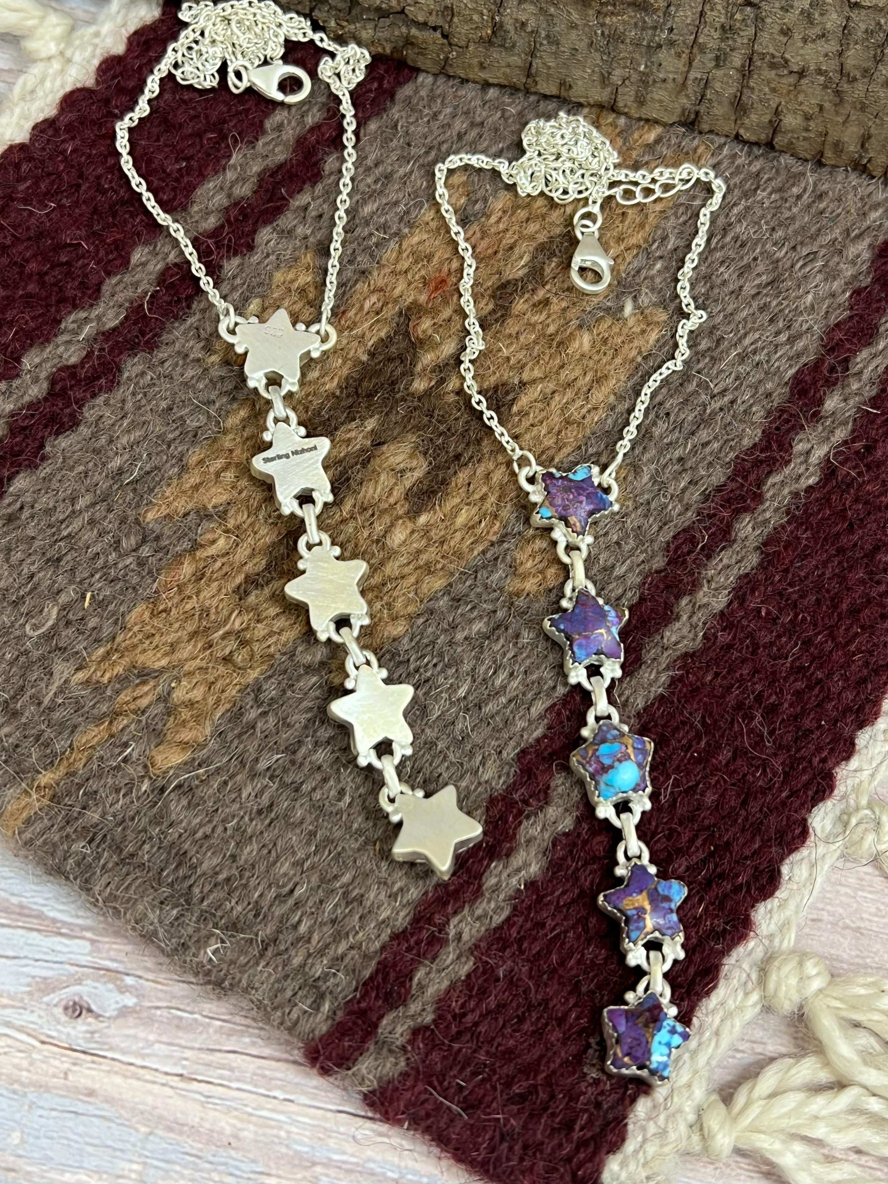 Handmade Sterling Silver Purple Copper Turquoise, Wild Horse Necklace with Signed Nizhoni