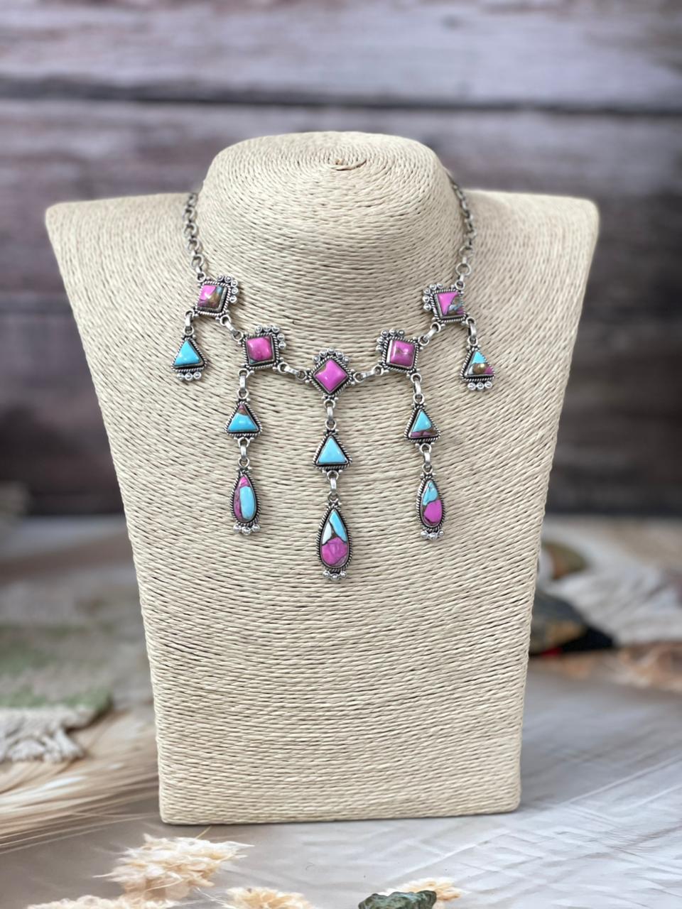 Handmade Sterling Silver Cotton Candy Choker Necklace "Signed Nizhoni"
