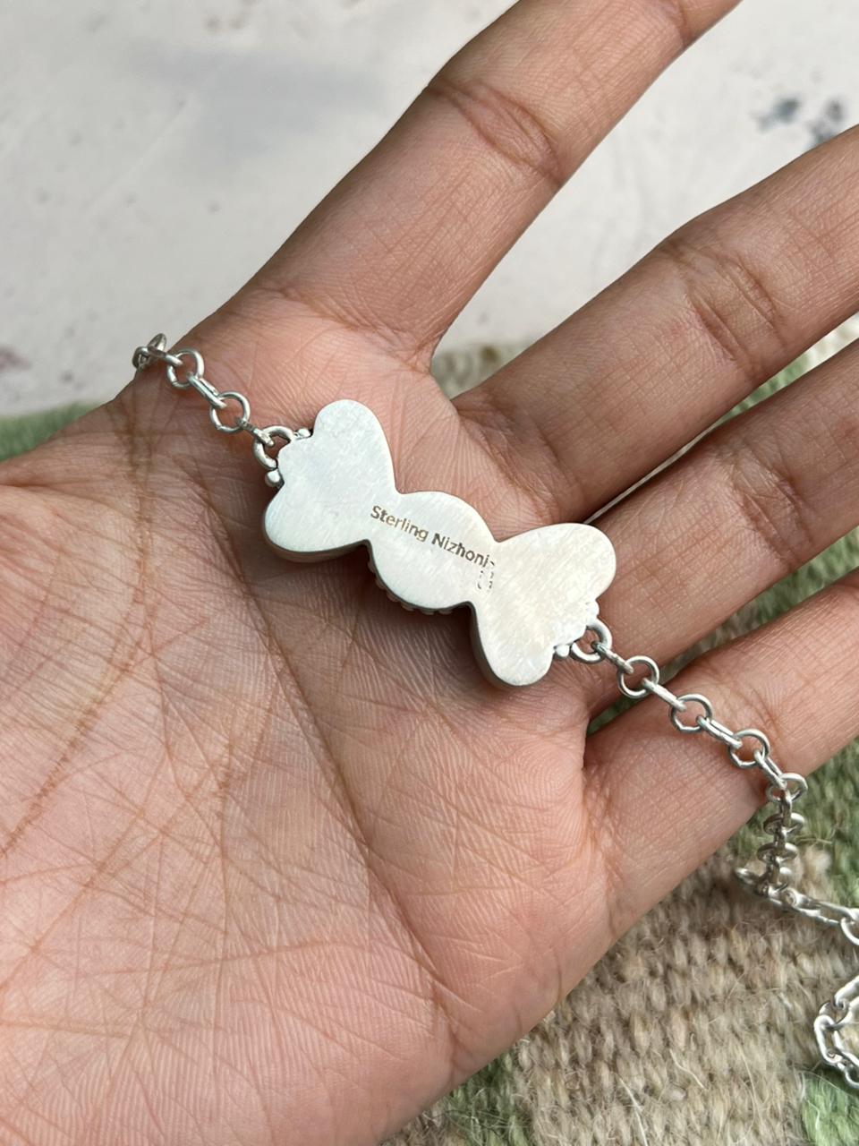 Handmade Sterling Silver Golden Hills Turquoise Chain Bracelet "Signed Nizhoni"