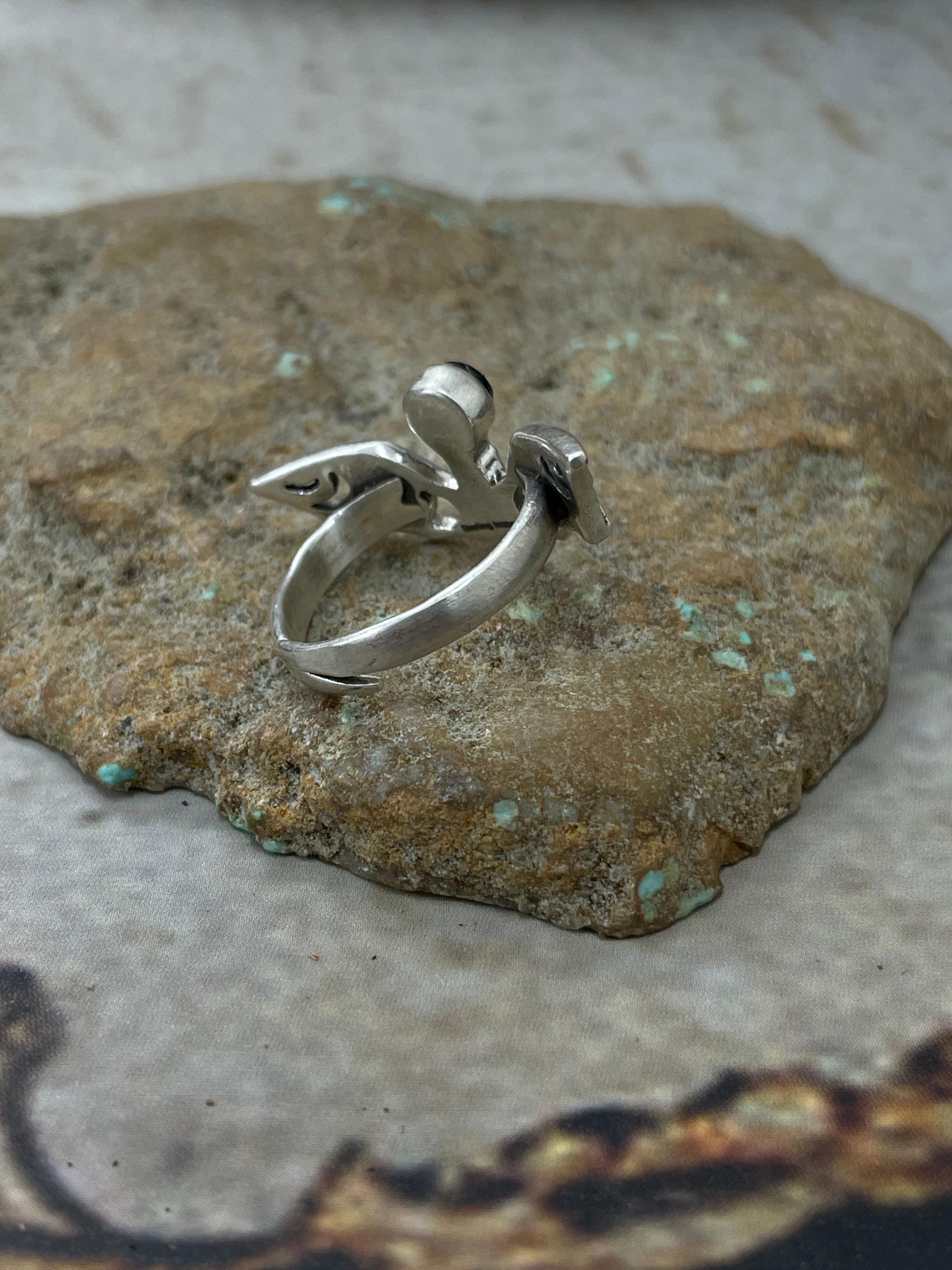 "Halloween Collection" Handmade Sterling Silver Black Onyx Bat Ring with Signed Nizhoni