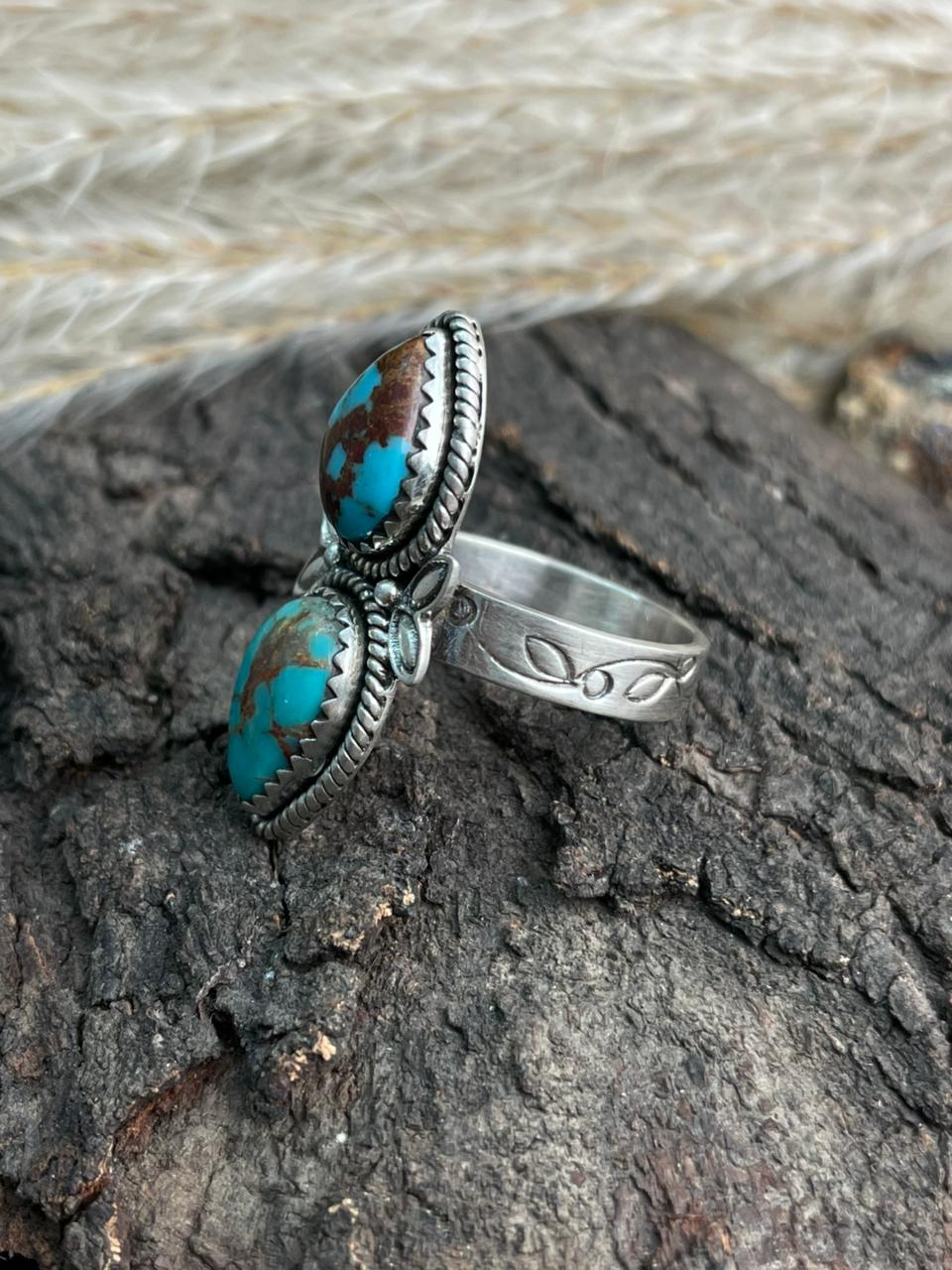 Handmade Sterling Silver Santa Maria Turquoise Adjustable Ring "Signed Nizhoni"