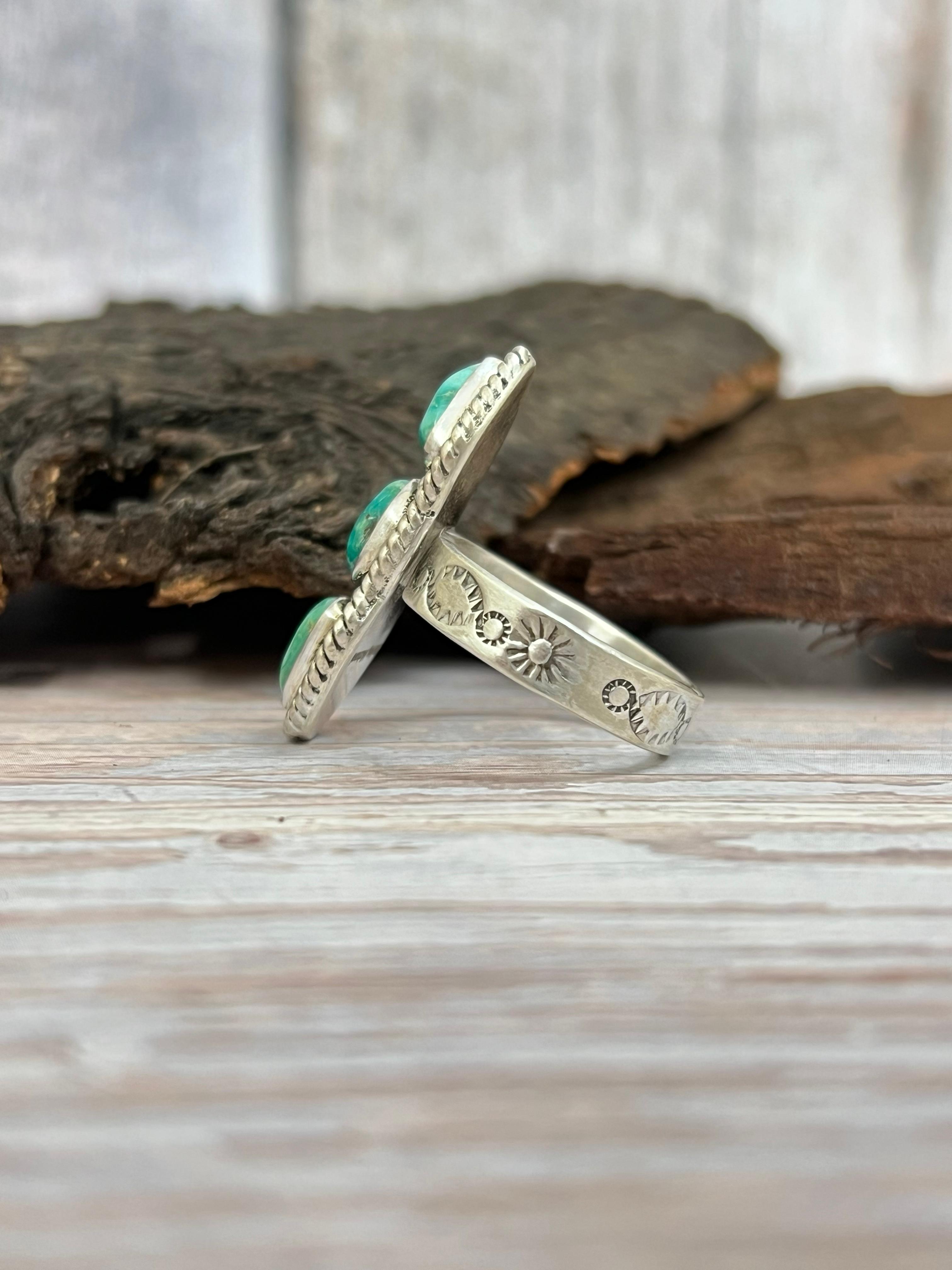 Handmade Sterling Silver Emerald Valley Adjustable Ring with Signed Nizhoni