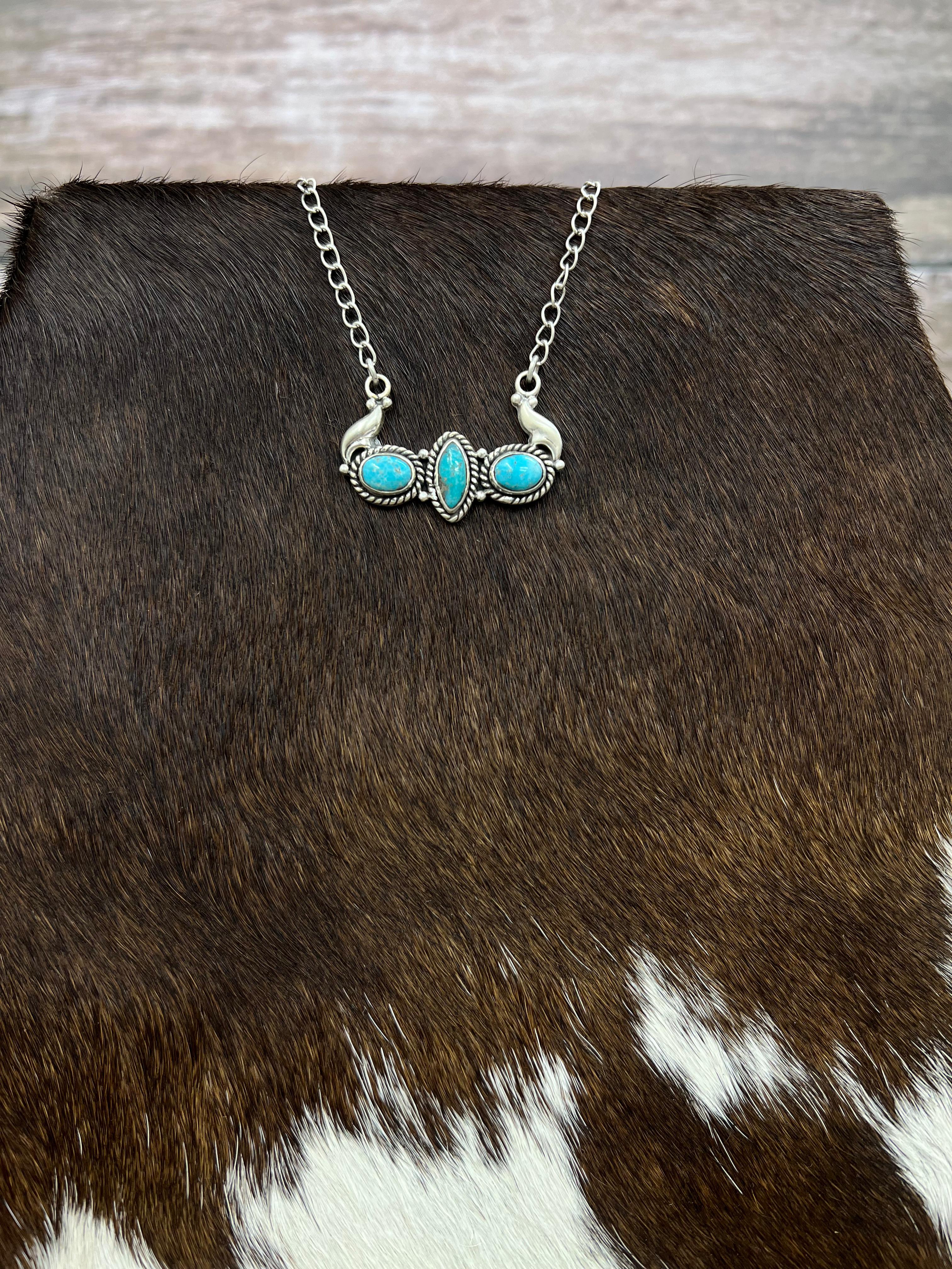 Handmade Sterling Silver White Water Turquoise Necklace Signed Nizhoni